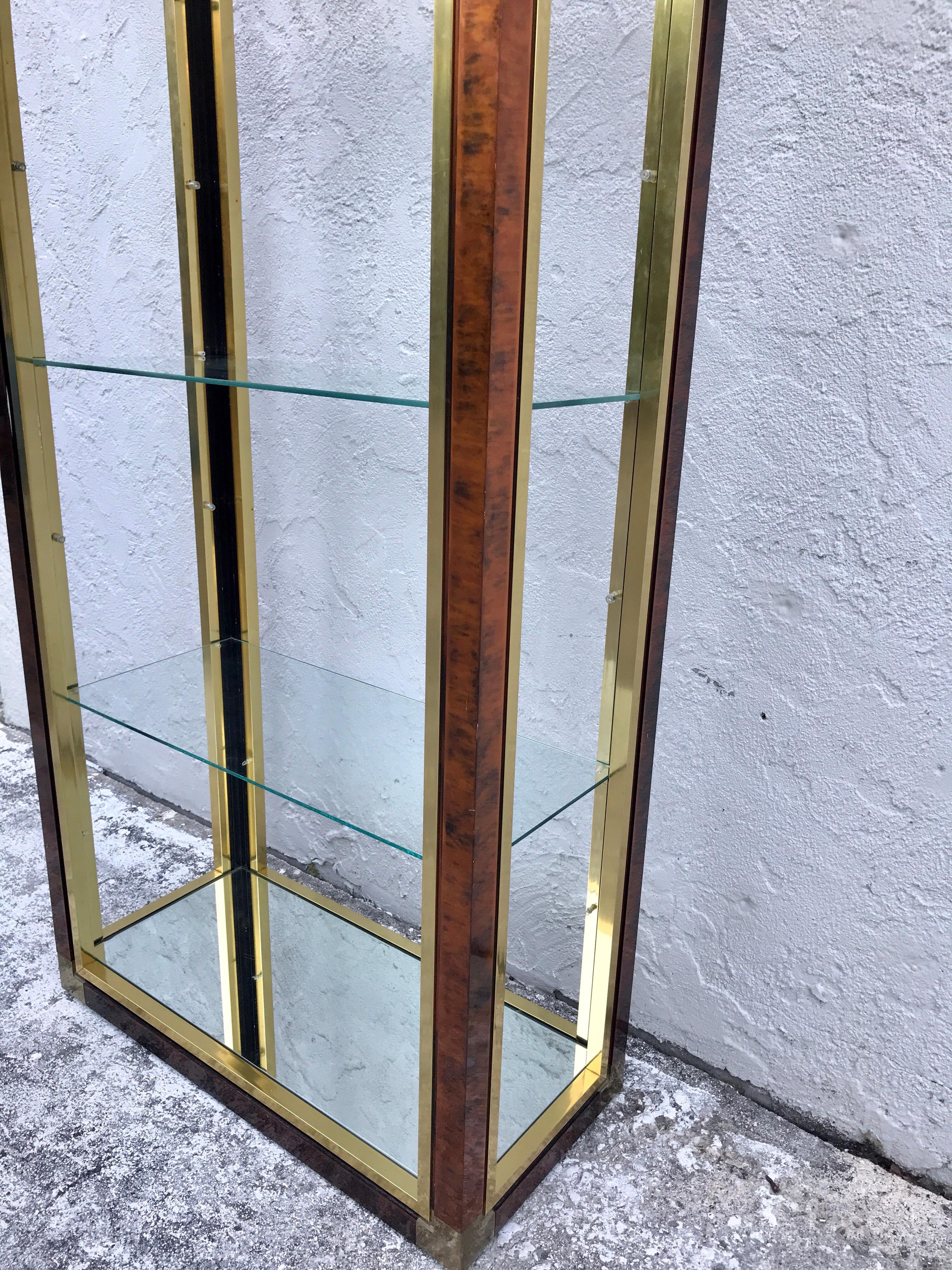 Midcentury Brass and Acid Washed Étagère, Attributed to Mastercraft In Good Condition In West Palm Beach, FL