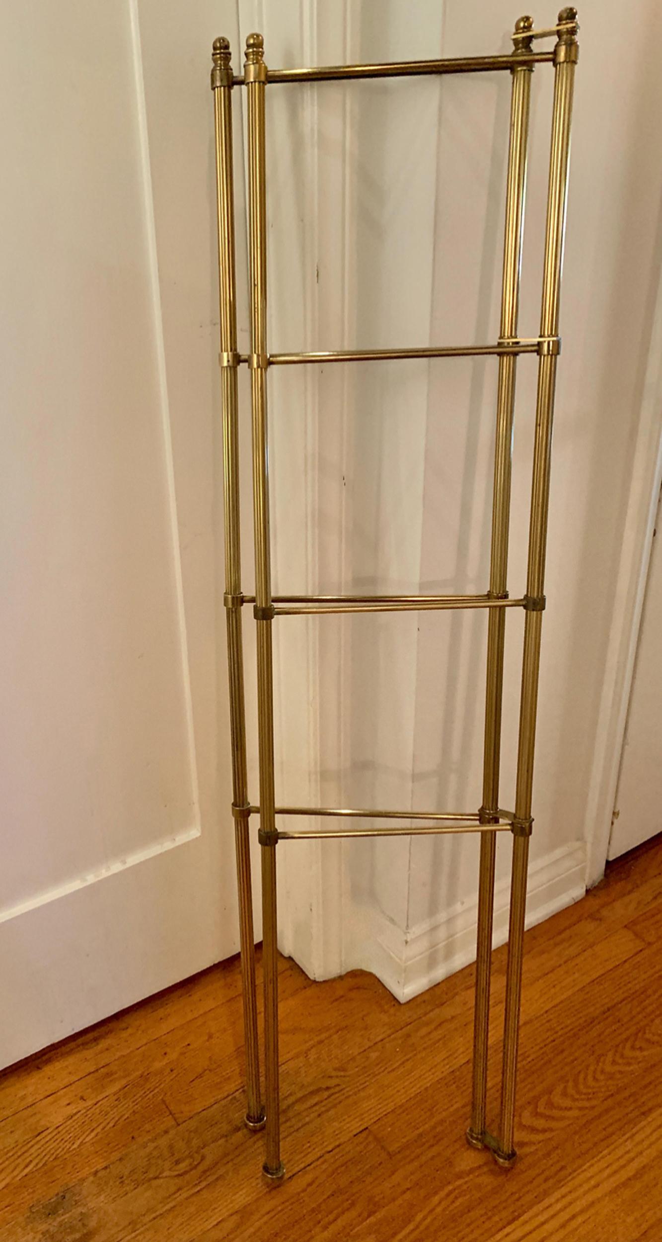 Midcentury Brass Adjustable Folding Brass Towel Rack For Sale 4