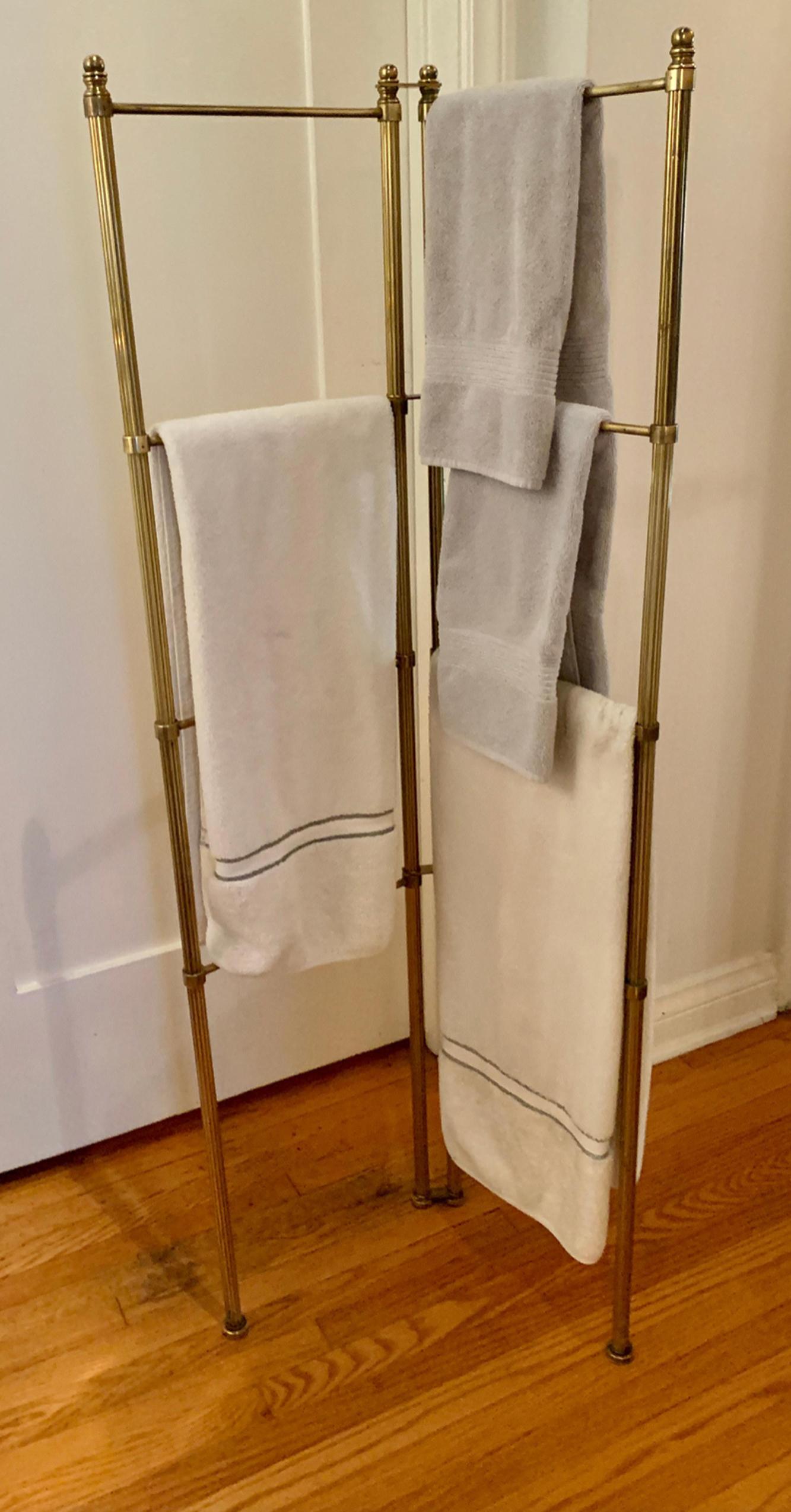 Midcentury Brass Adjustable Folding Brass Towel Rack For Sale 5