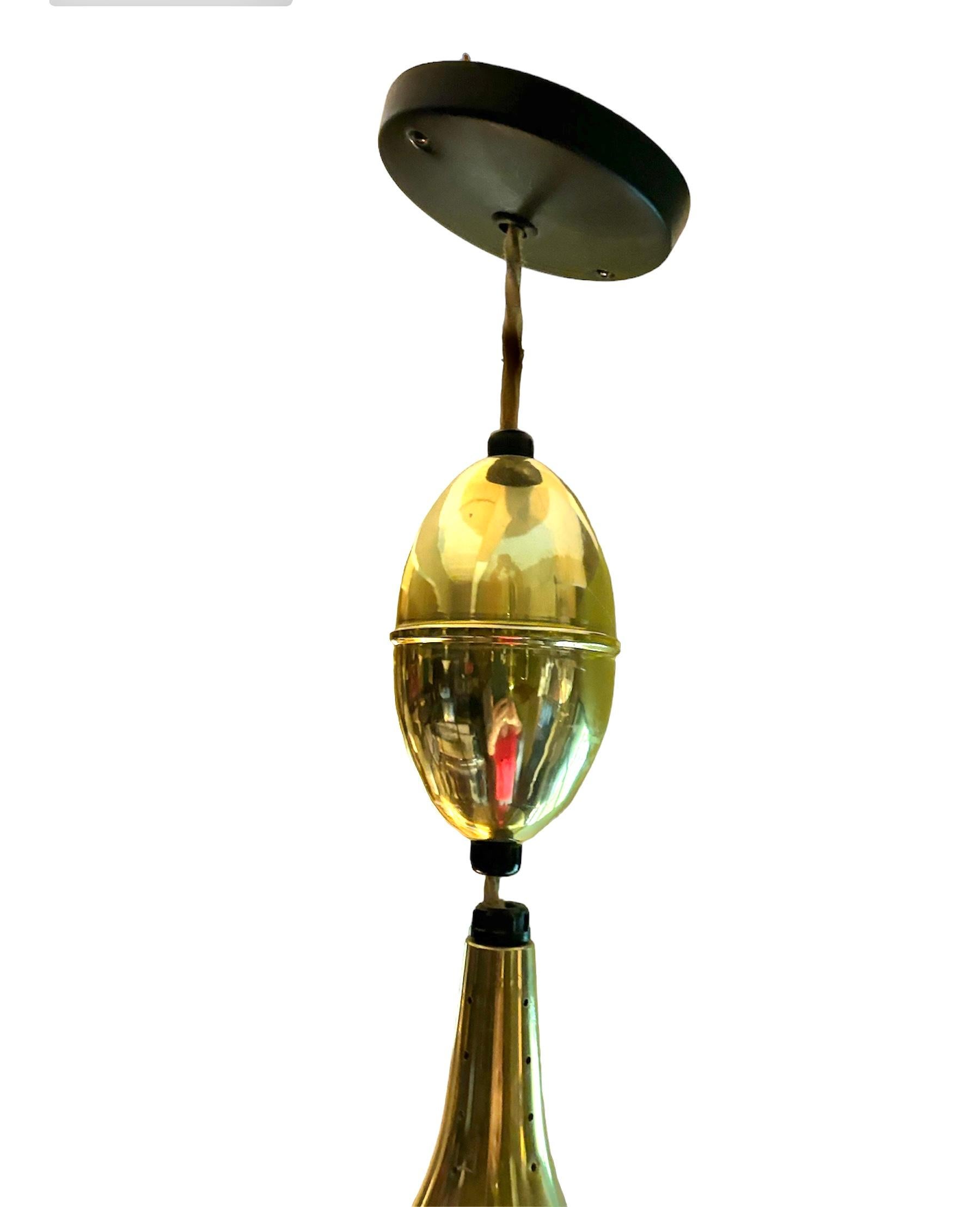 Mid-20th Century Mid Century Brass Adjustable Pull-down Conical Pendant Style Thurston Lightolier For Sale