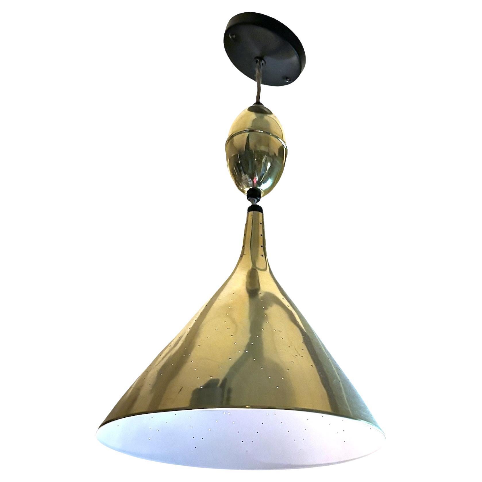 Mid Century Brass Adjustable Pull-down Conical Pendant Style Thurston Lightolier For Sale