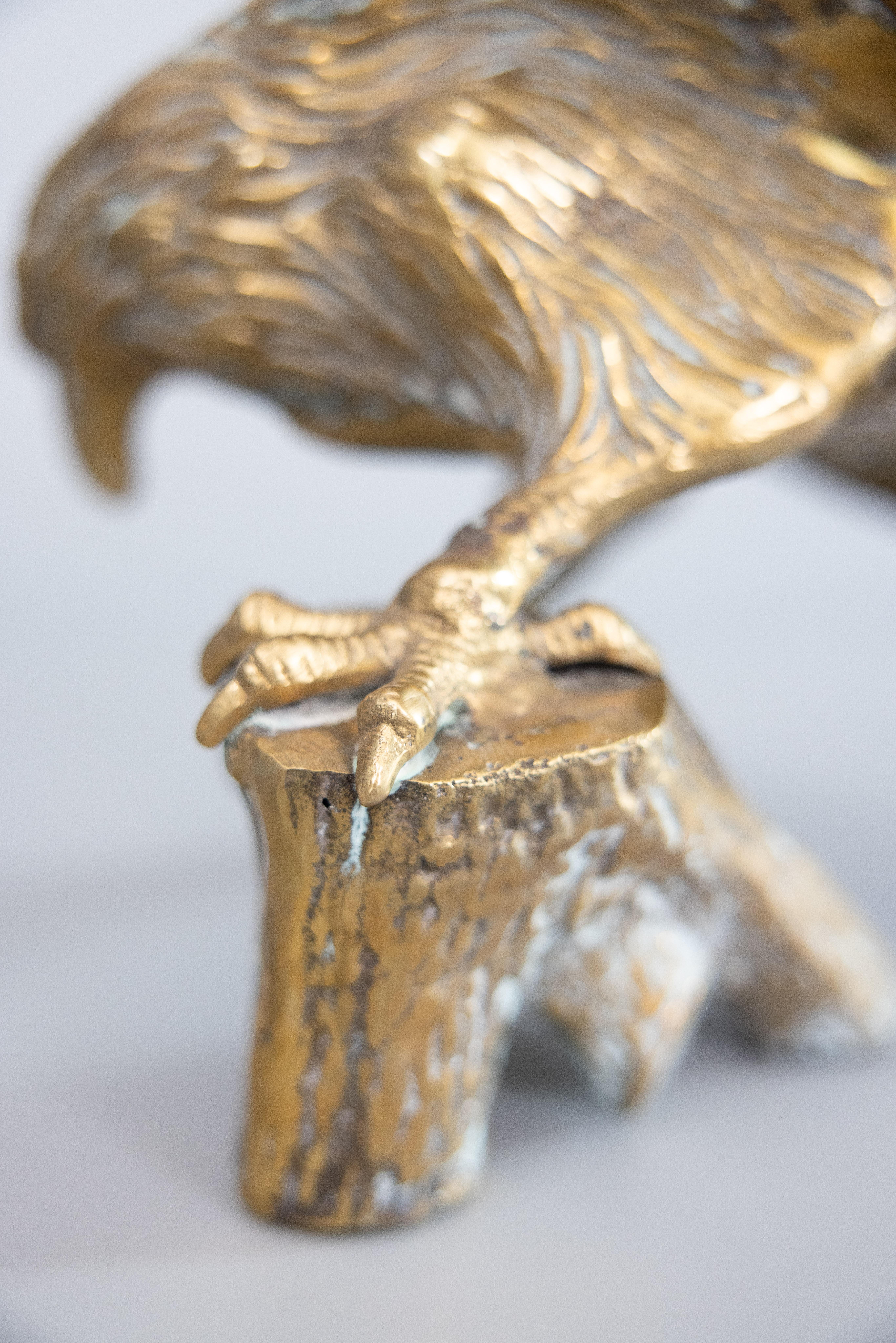 North American Mid-Century Brass American Bald Eagle Sculpture For Sale