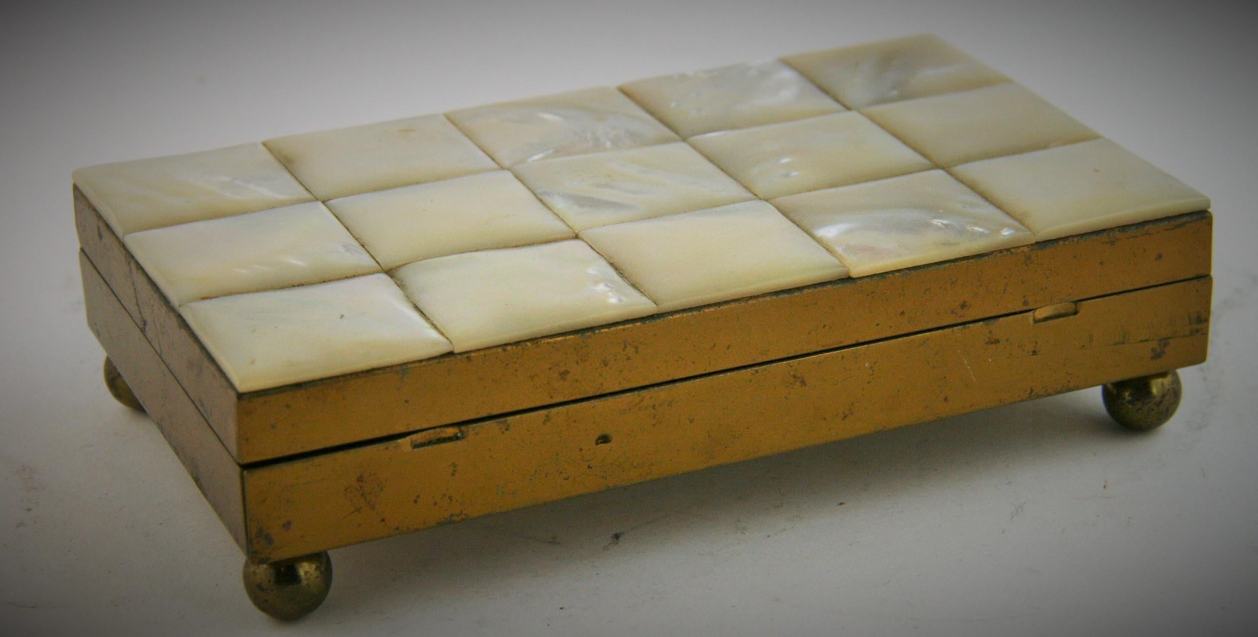 Mid-20th Century Midcentury Brass and Abalone Box For Sale
