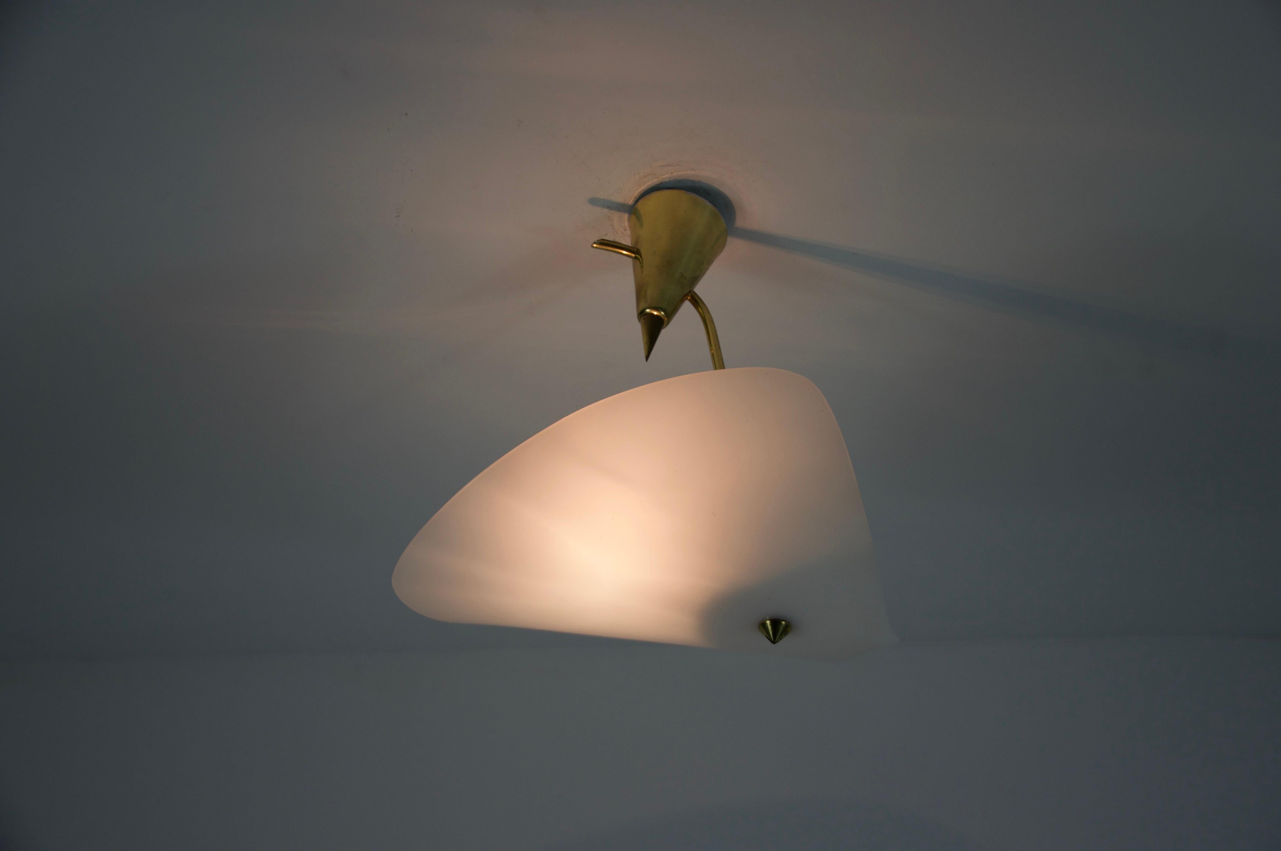 Tedesco Lampada da soffitto di metà secolo in ottone e vetro acrilico, anni '50, Germania in vendita