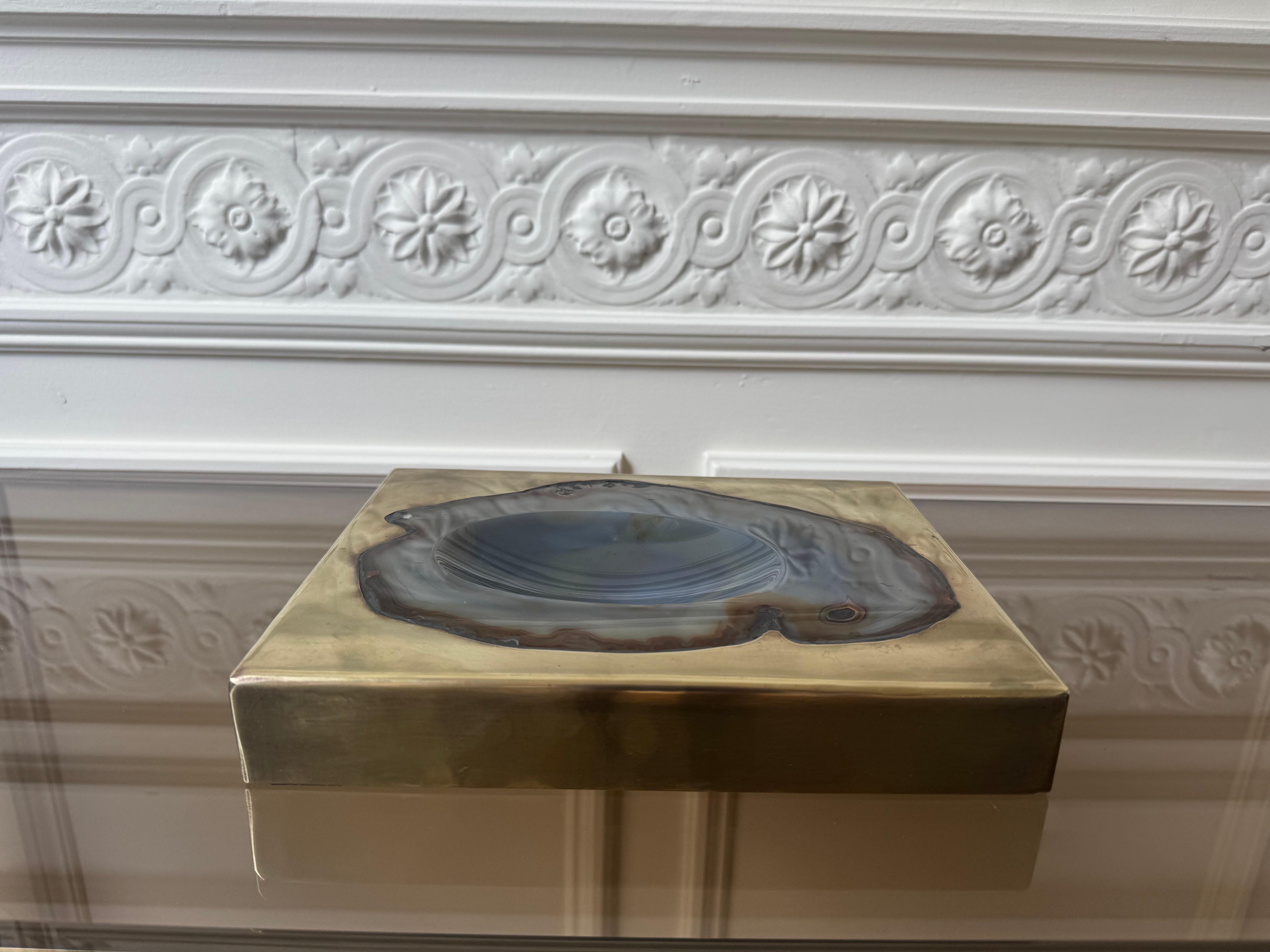 Vide-Poche de latón y ágata de mediados de siglo, Francia, años 70 Francés en venta