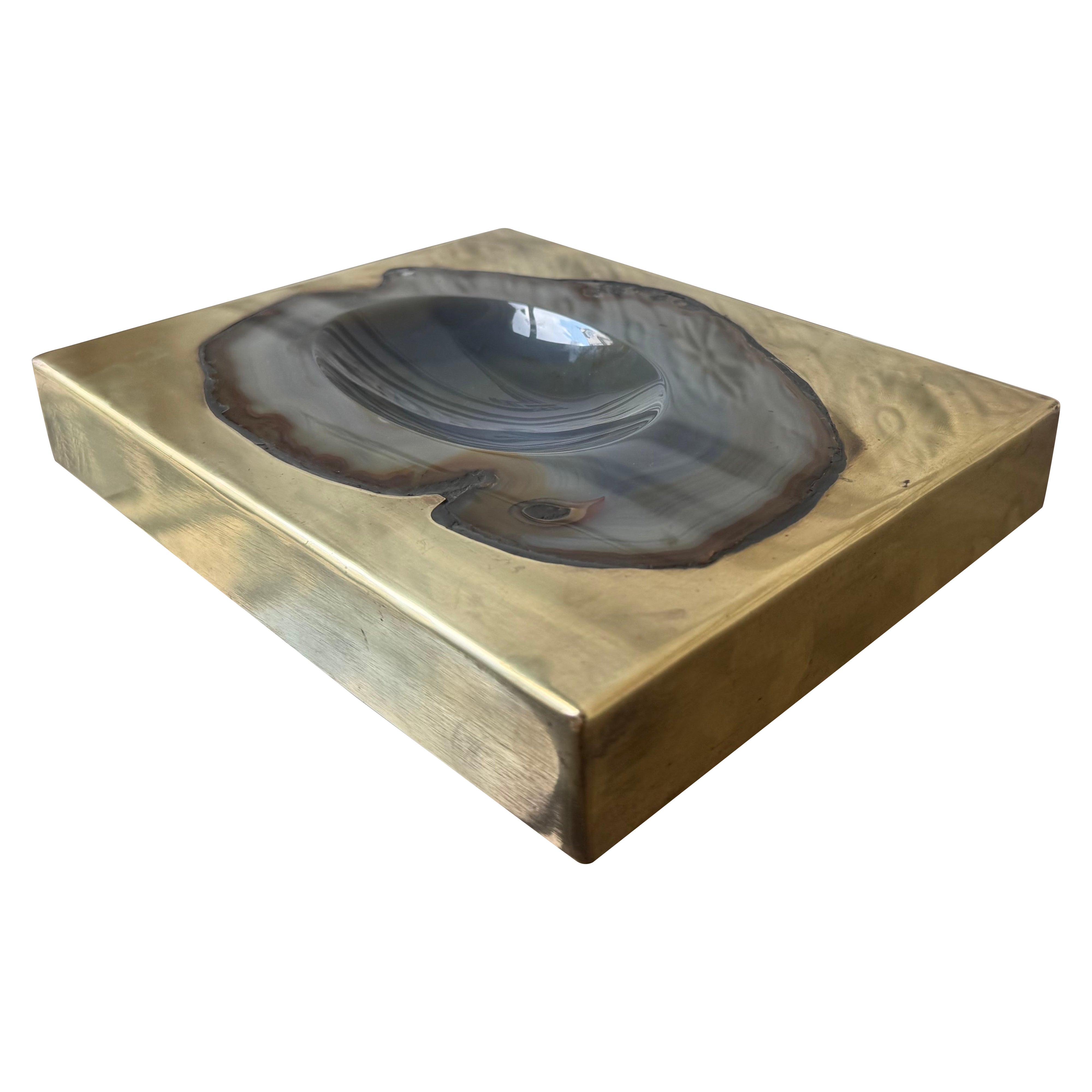 Mid-Century Brass and Agate Vide-Poche, France, 1970s