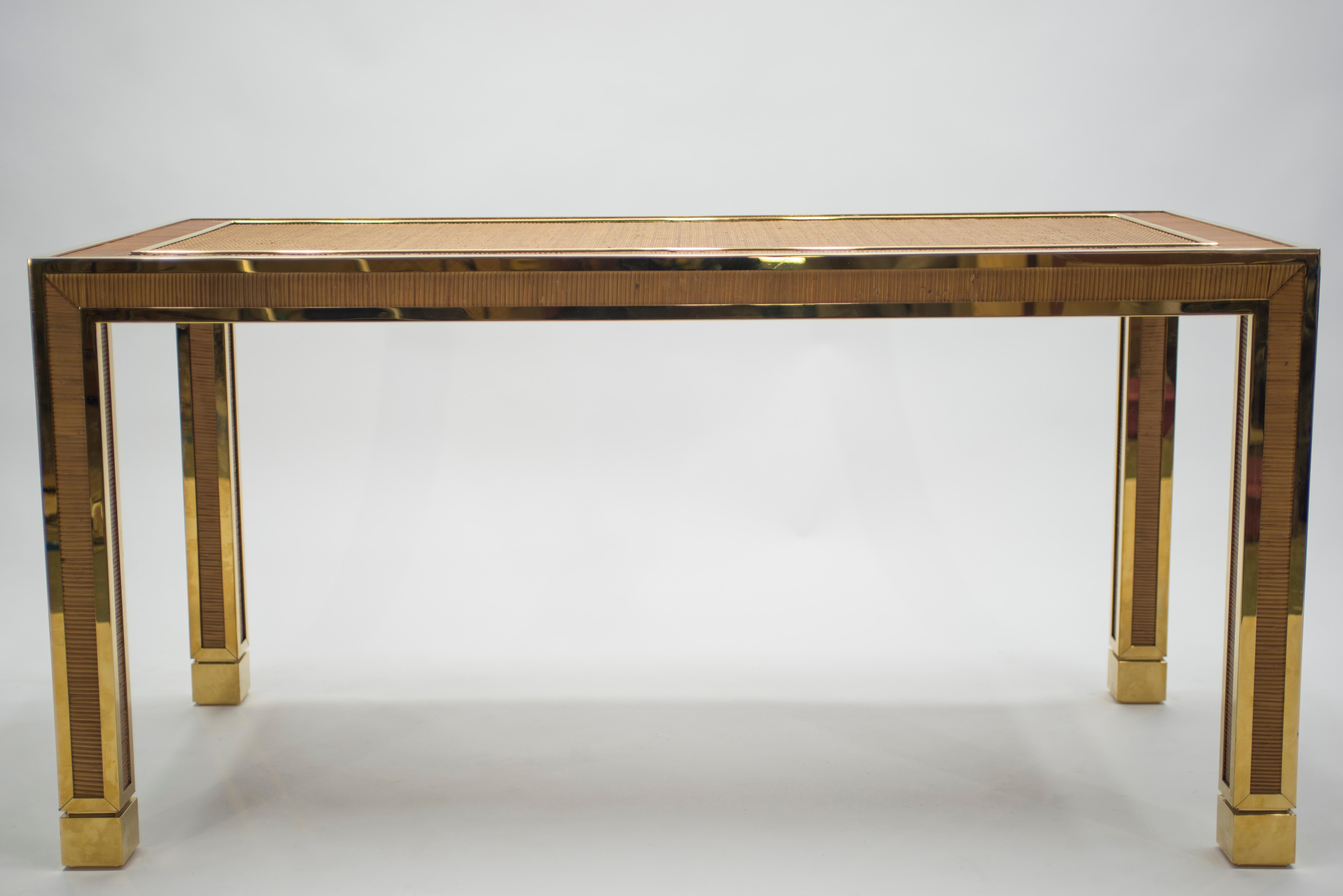 French Midcentury Brass and Bamboo Dining Table, 1970s