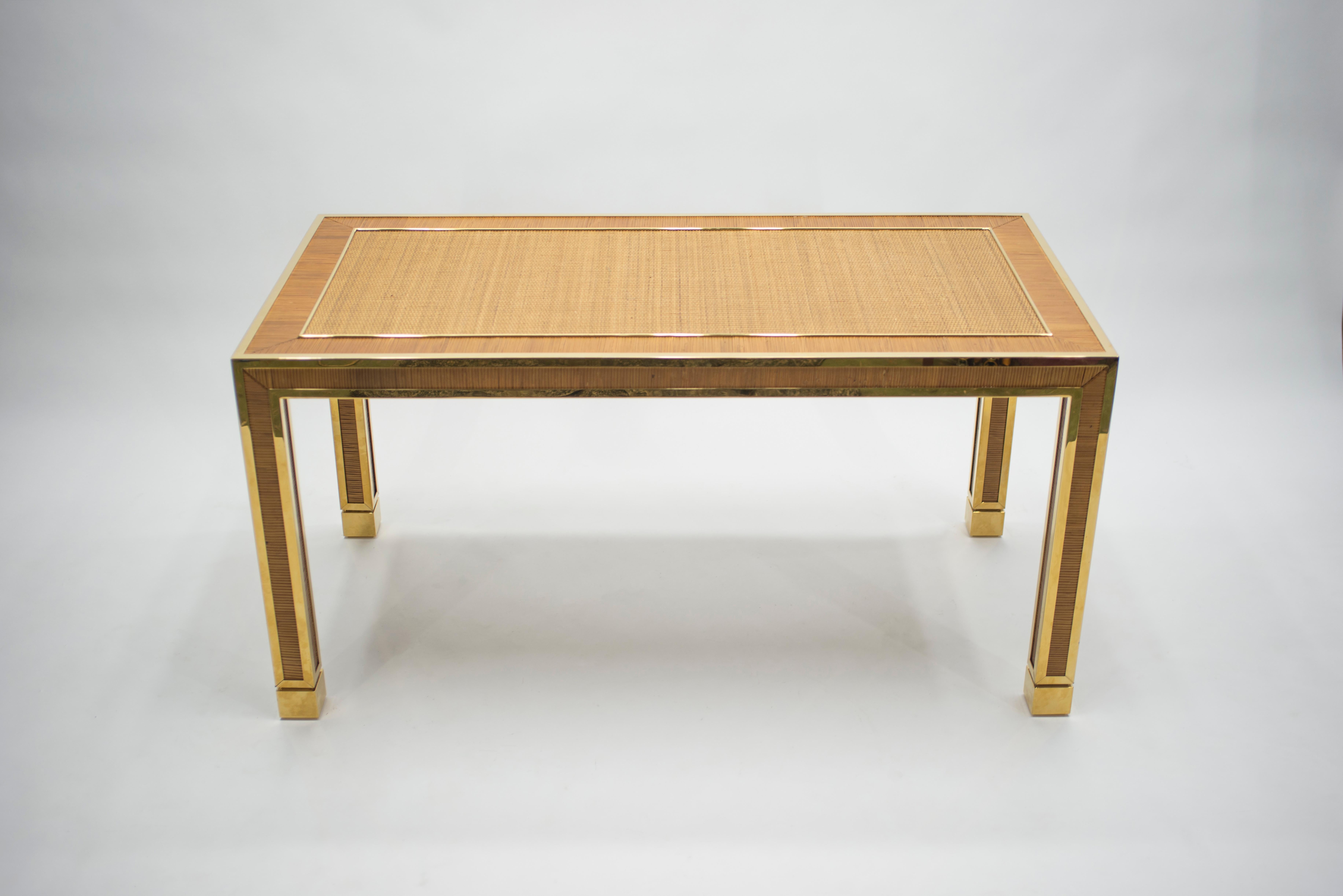 Late 20th Century Midcentury Brass and Bamboo Dining Table, 1970s