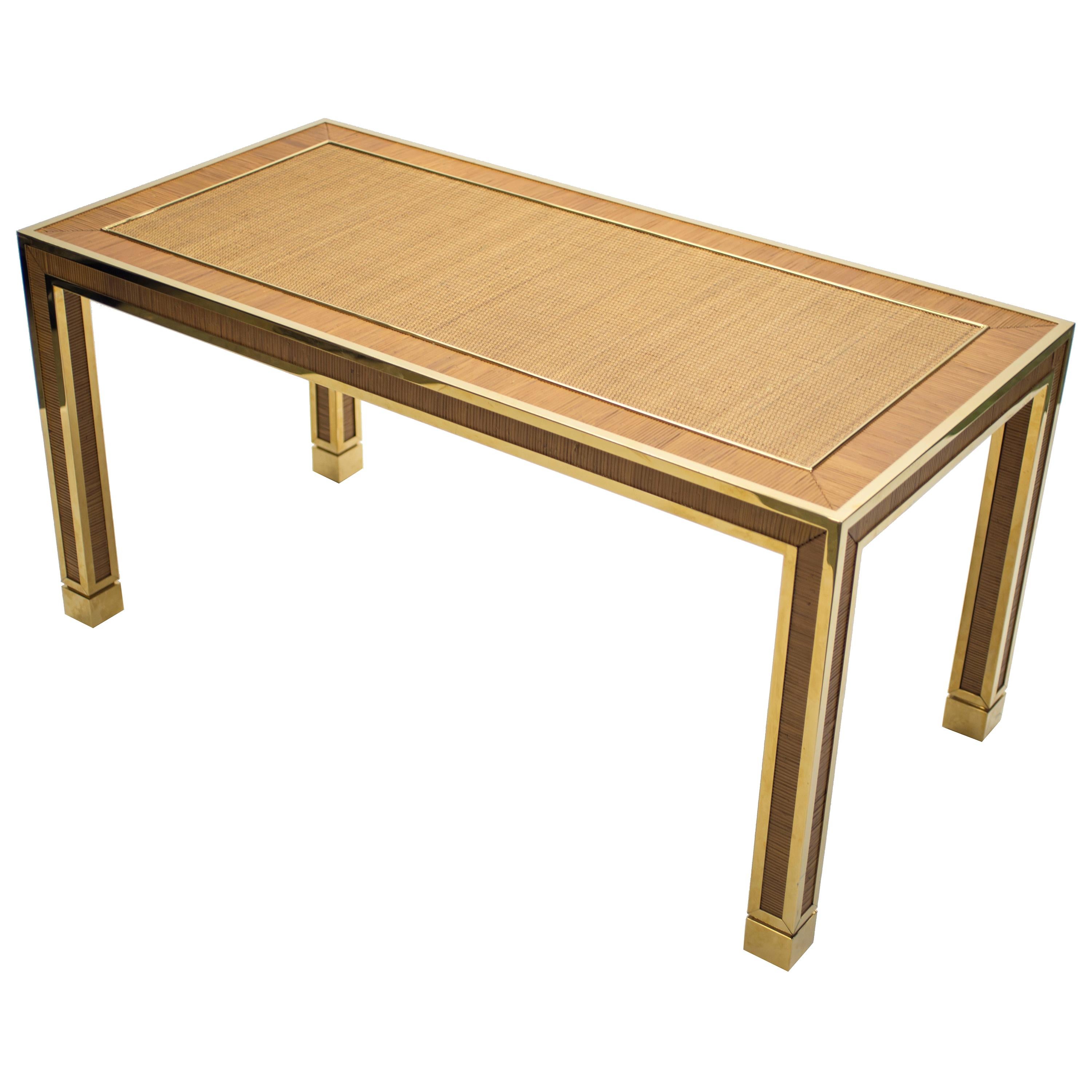 Midcentury Brass and Bamboo Dining Table, 1970s