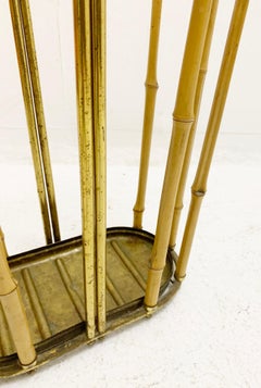 Mid-Century Brass and Bamboo Umbrella Holder, Austria 1950s