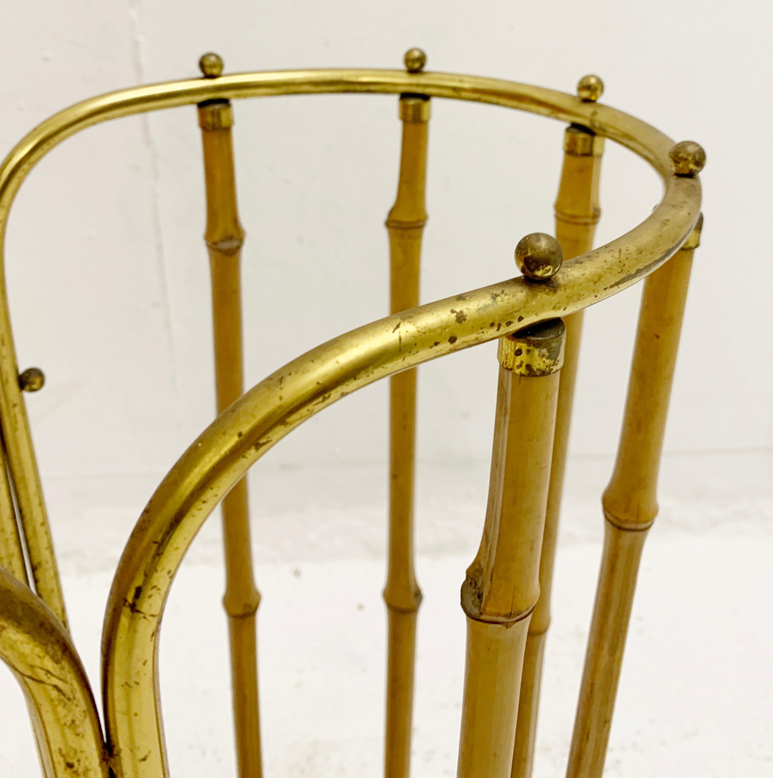 Mid-Century Brass and Bamboo Umbrella Holder, Austria 1950s In Fair Condition For Sale In Brussels, BE