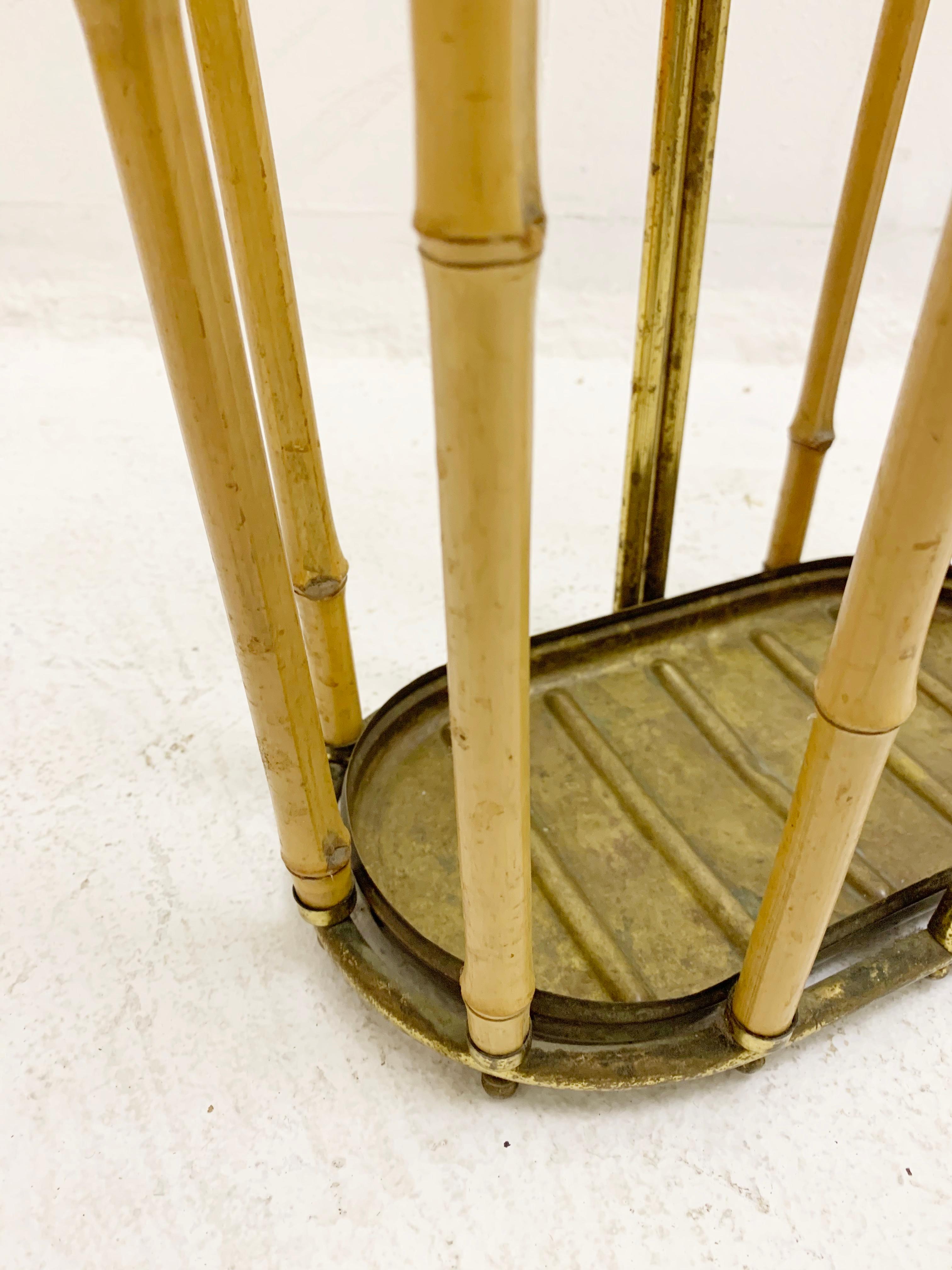 Mid-20th Century Mid-Century Brass and Bamboo Umbrella Holder, Austria 1950s For Sale