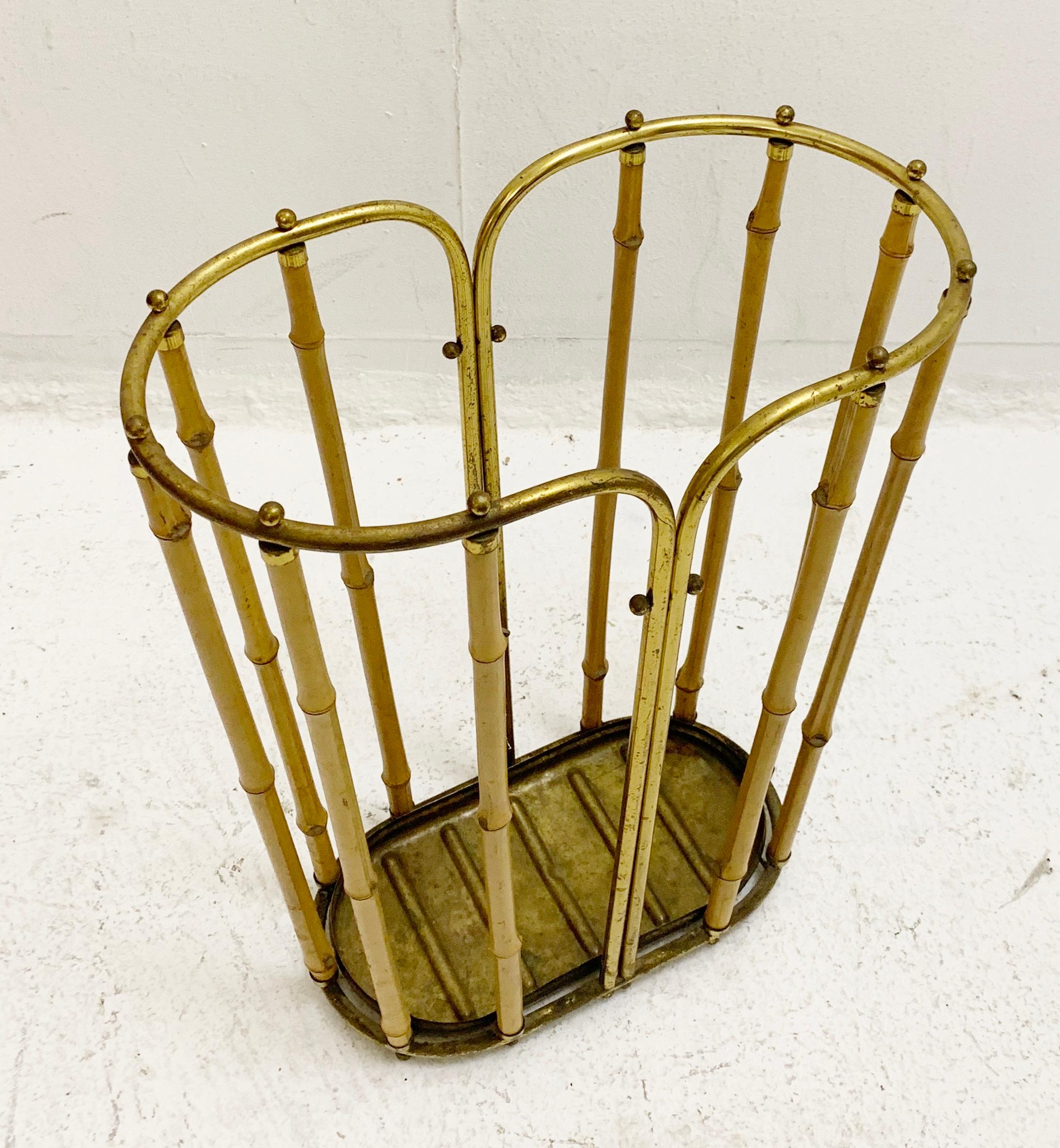 Mid-Century Brass and Bamboo Umbrella Holder, Austria 1950s For Sale 1