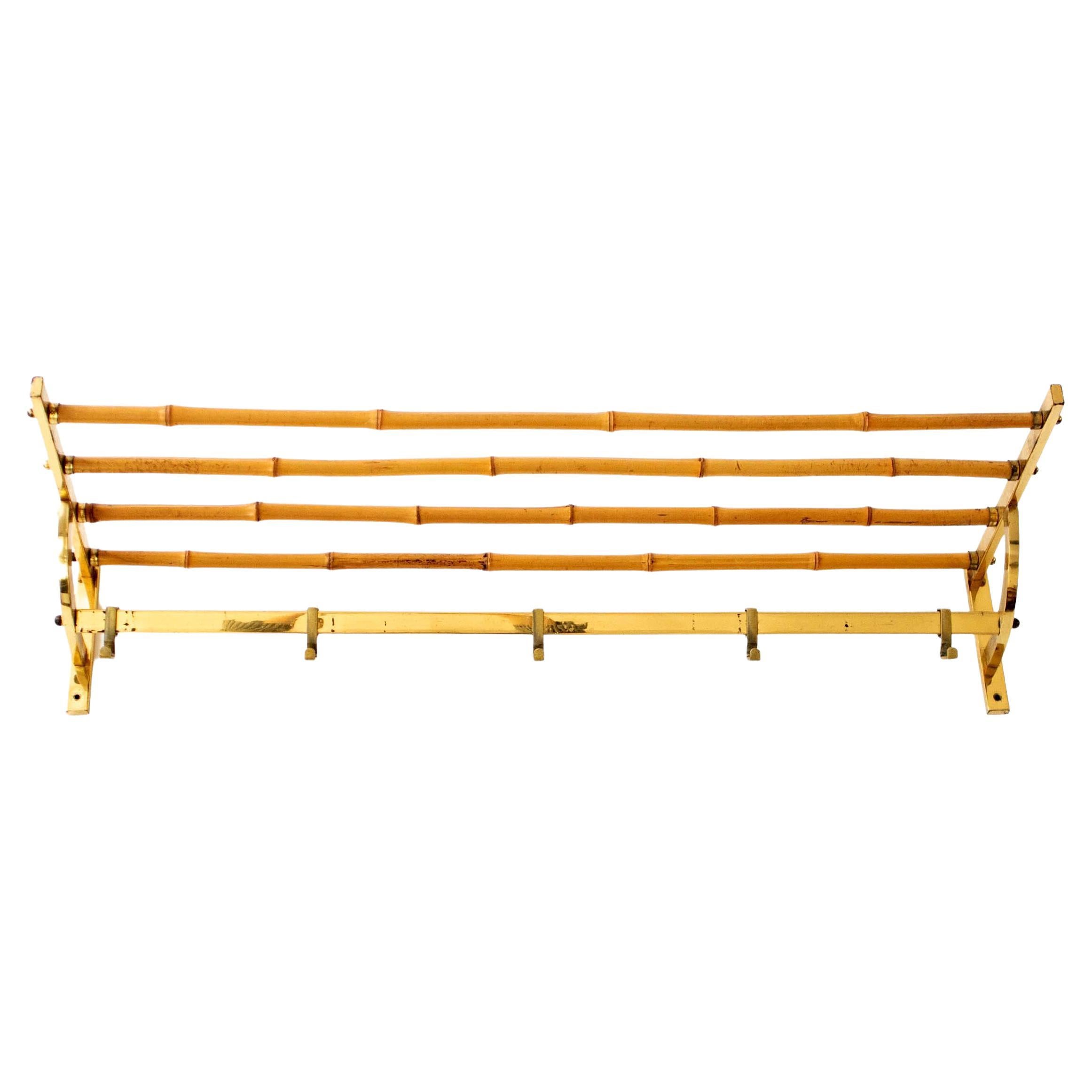 Wandgarderobe aus Messing und Bambus aus der Mitte des Jahrhunderts, 1960er Jahre im Angebot