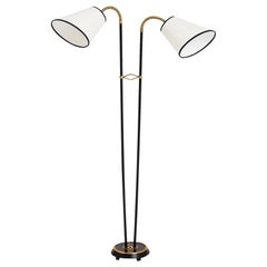 Vintage Midcentury Brass and Black Floor Lamp