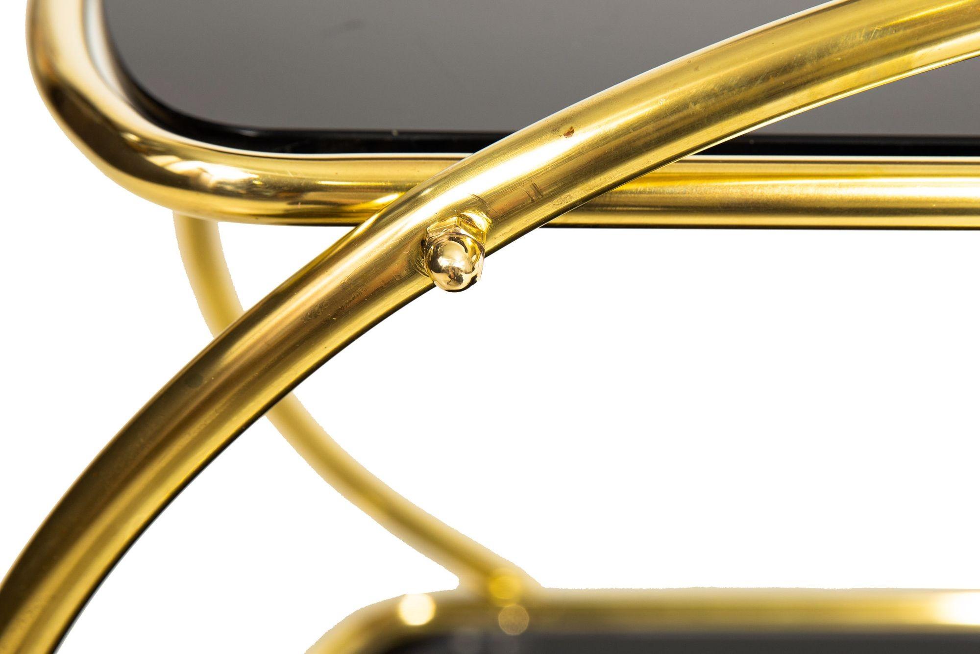 Mid-Century Brass and Black Glass Two-Tier Serving Bar Cart ca. 1950s For Sale 9