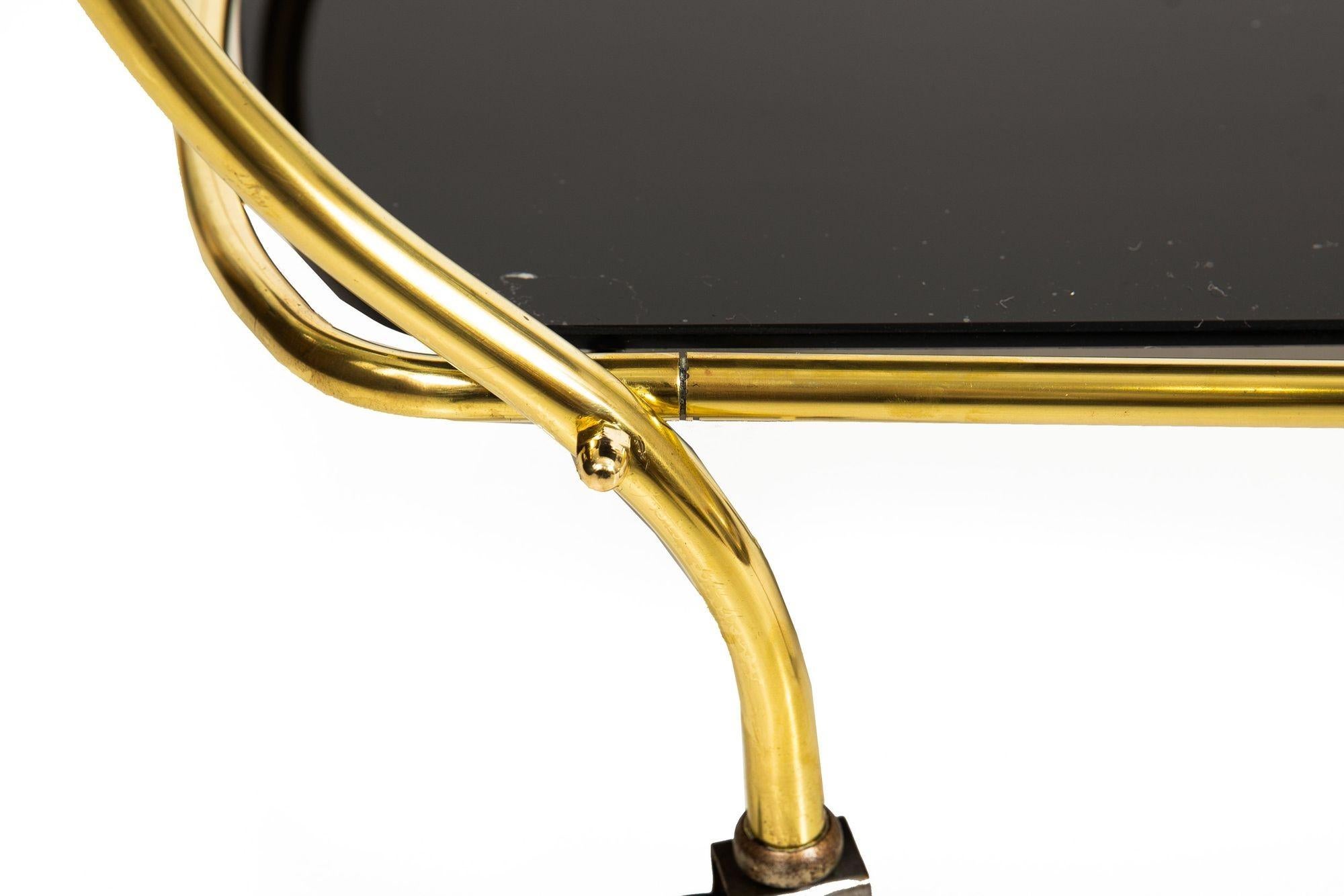 Mid-Century Brass and Black Glass Two-Tier Serving Bar Cart ca. 1950s For Sale 13