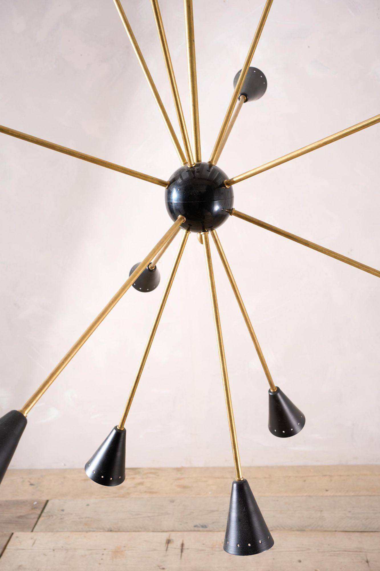 20th Century Mid century Brass and Black Italian pendant light by Stilnovo For Sale
