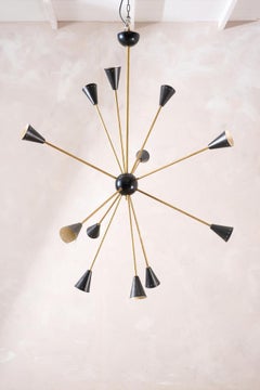 Italienische Pendelleuchte aus der Mitte des Jahrhunderts aus Messing und Schwarz von Stilnovo