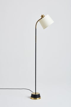 Mid-Century Brass and Black Reading Floor Lamp