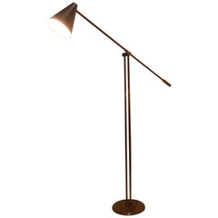 Midcentury Brass and Black Stilnovo Adjustable Floor Lamp, Milano, 1950