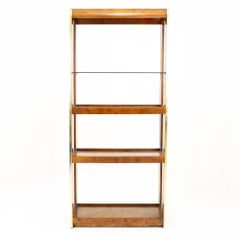 Mid Century Brass and Burlwood Etagere Bookshelves