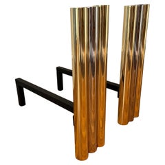 Mid Century Brass and Chrome Andirons Chenets