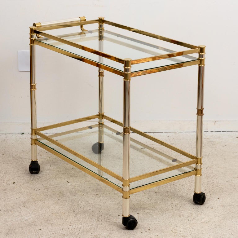 Late 20th Century Mid-Century Brass and Chrome Mid-Century Modern Bar Cart For Sale