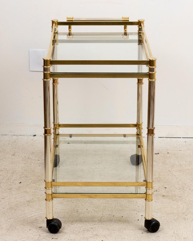 Metal Mid-Century Brass and Chrome Mid-Century Modern Bar Cart For Sale