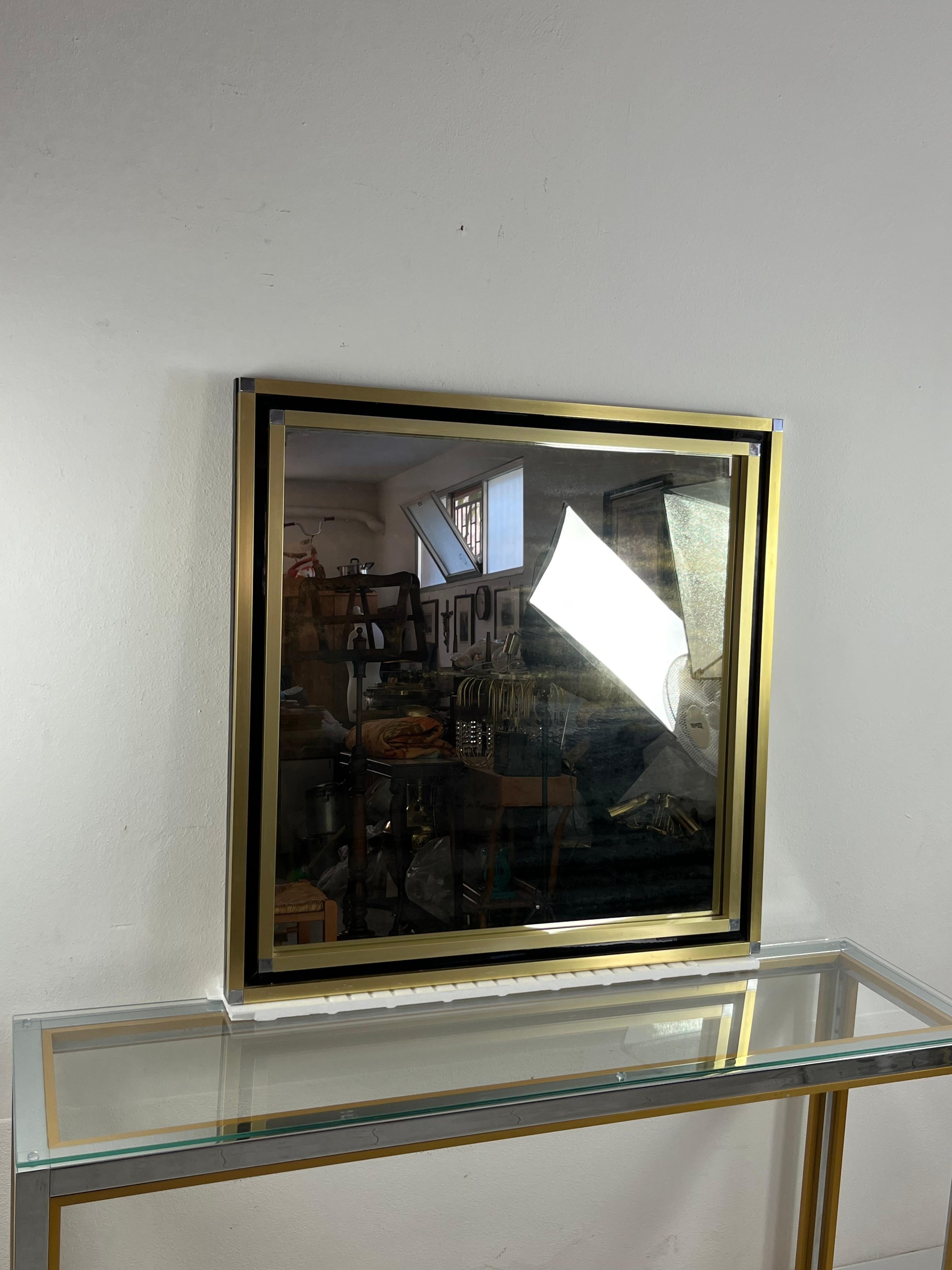 Métal Miroir mural du milieu du siècle dernier en laiton et chrome attribué à Romeo Rega, années 1960 en vente