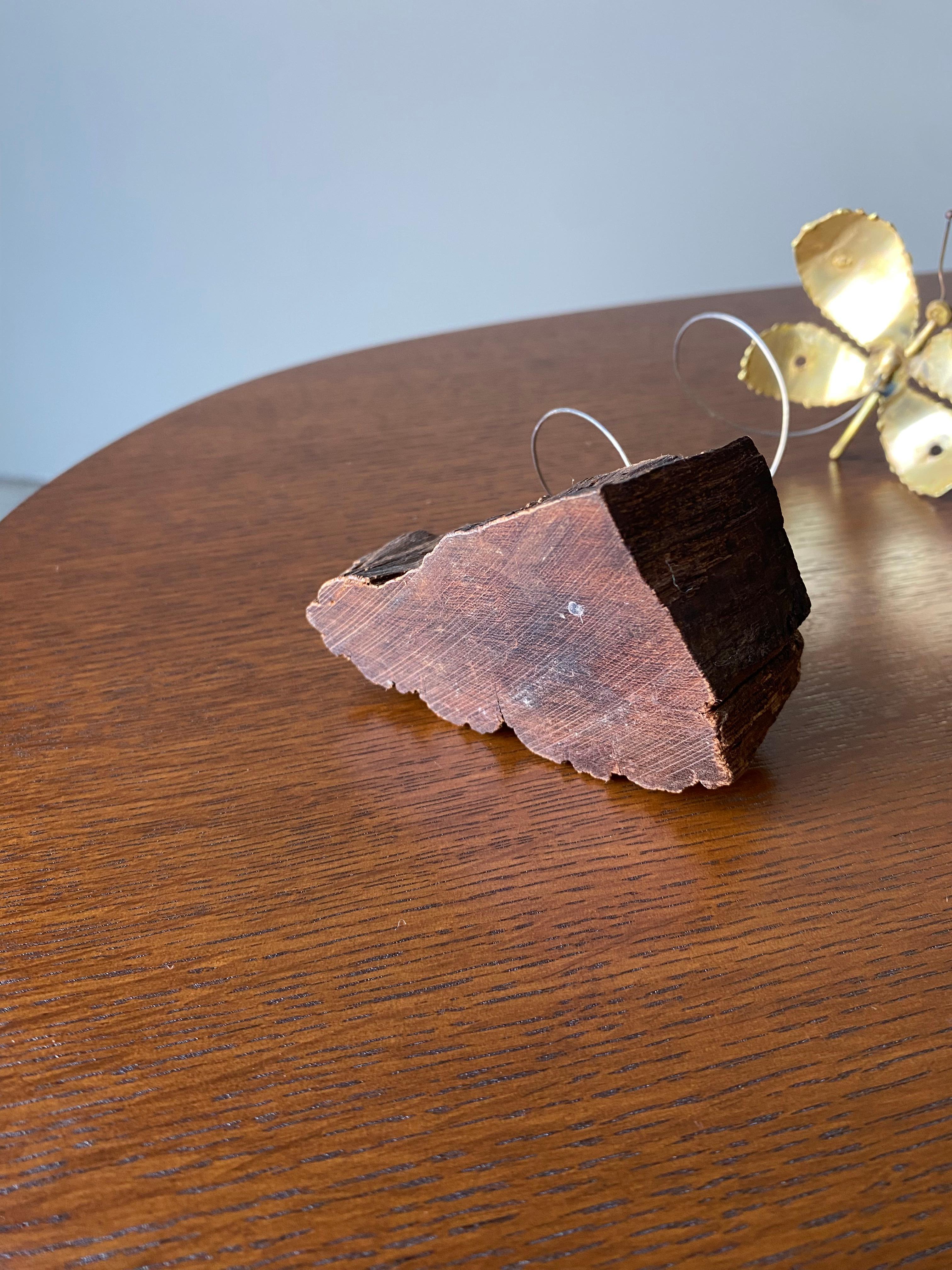 Mid Century Brass and Copper Butterfly on Burl Stand For Sale 4
