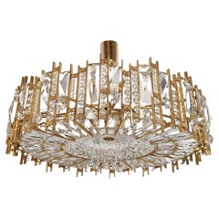 Mid Century Brass and Crystals Chandelier, Palwa Style