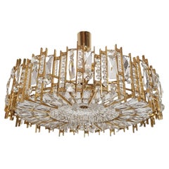 Lampadario in ottone di metà secolo con cristalli, stile Palwa