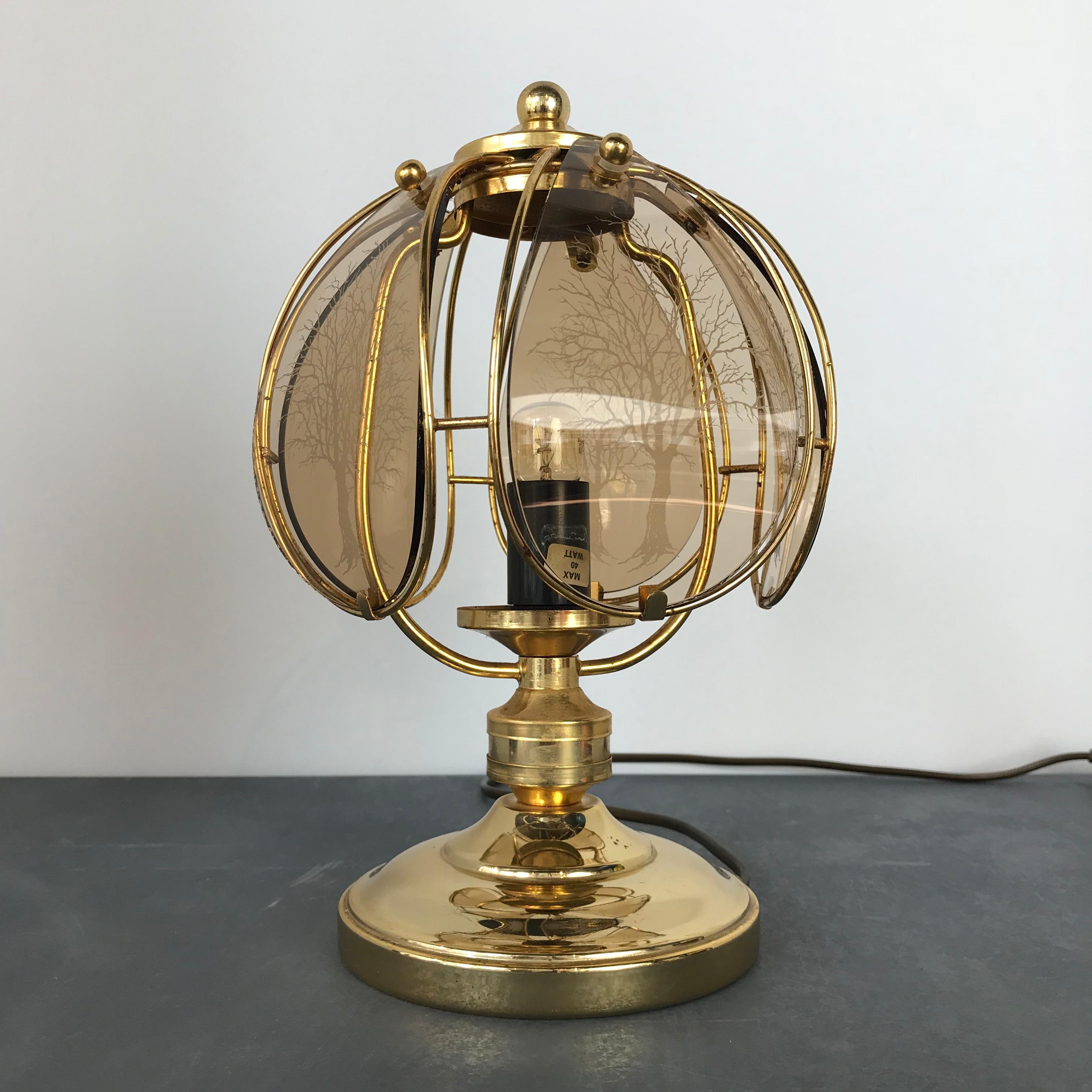 German Mid-Century Brass and Etched Glass Table Lamp from Wortmann & Filz, 1950s For Sale