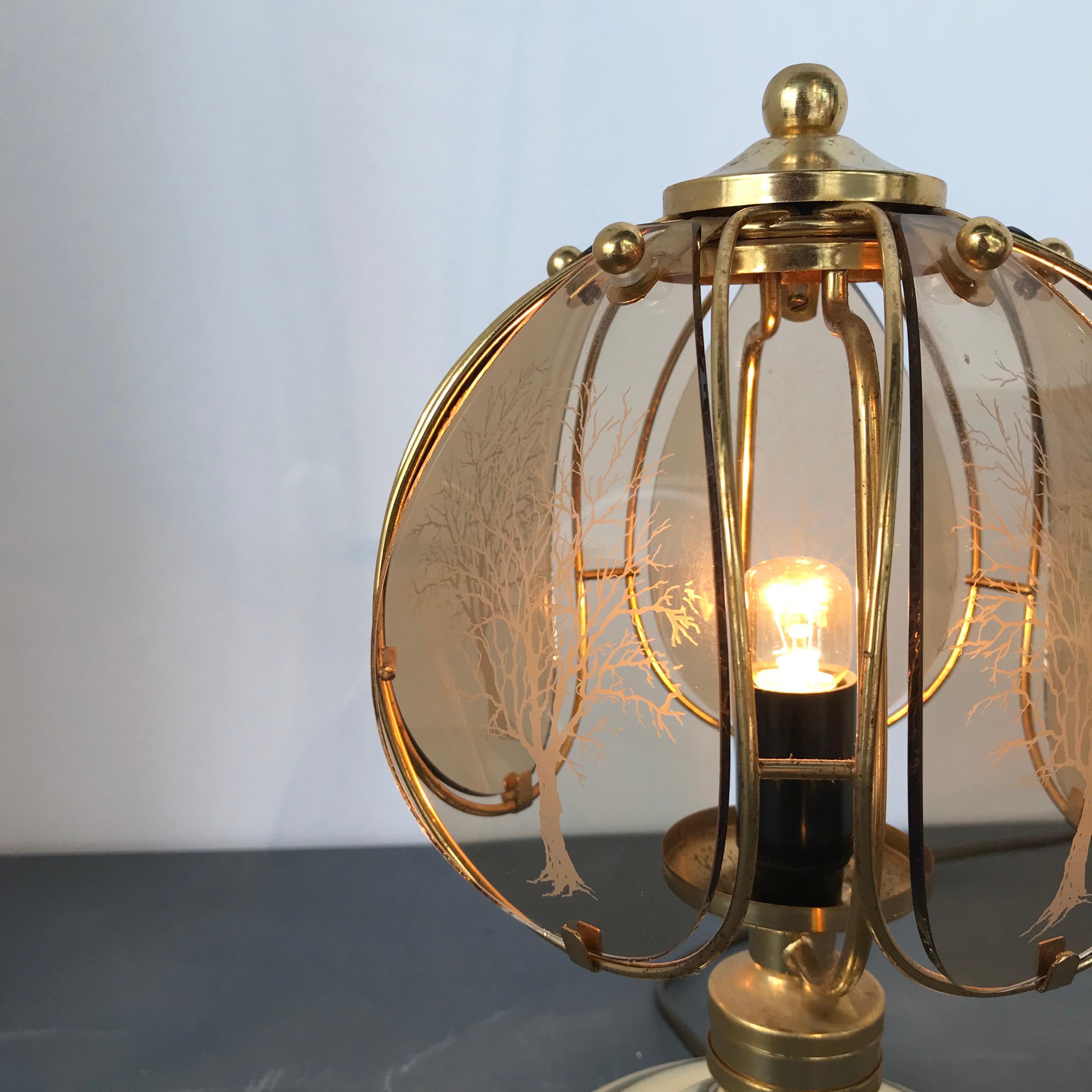 Mid-20th Century Mid-Century Brass and Etched Glass Table Lamp from Wortmann & Filz, 1950s For Sale