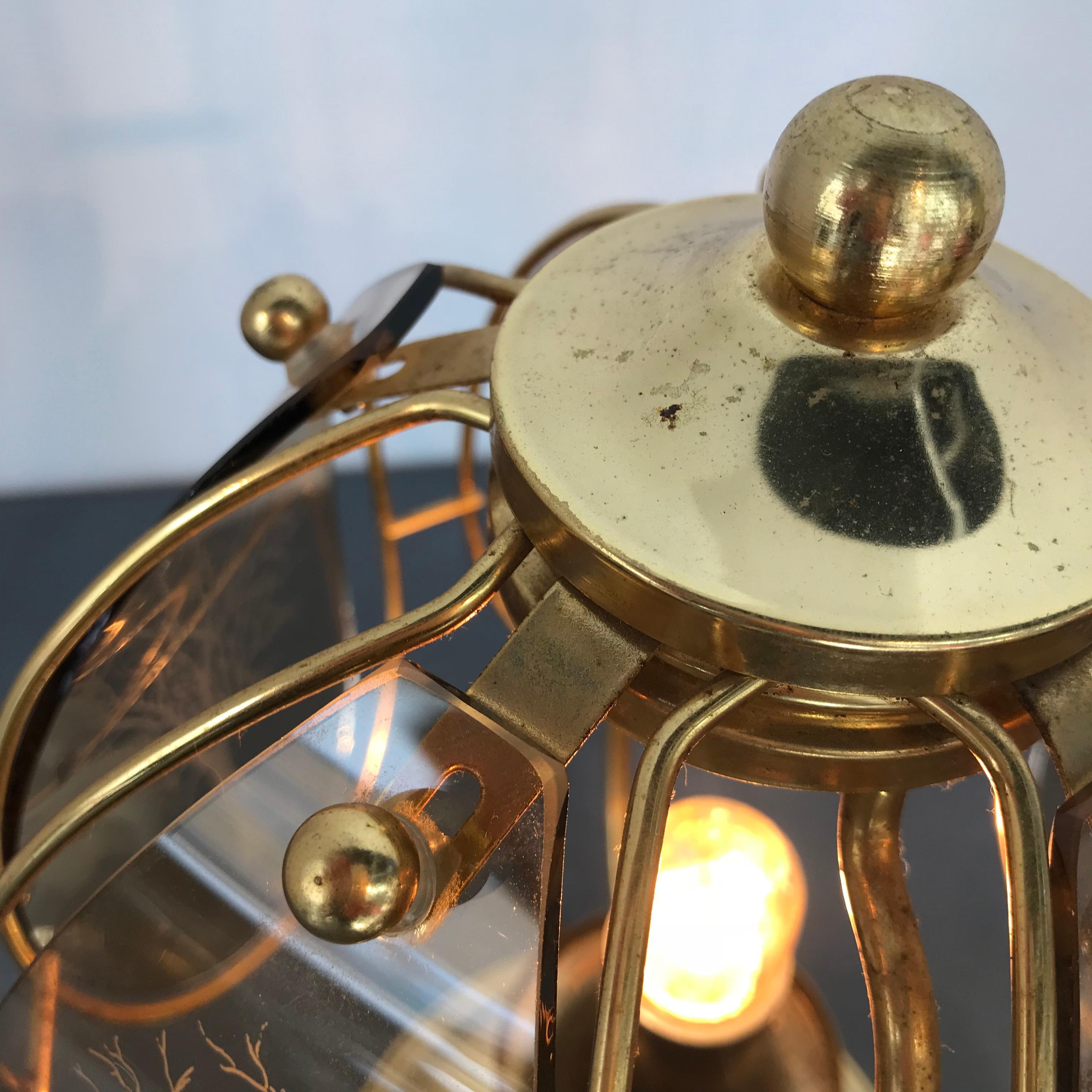 Smoked Glass Mid-Century Brass and Etched Glass Table Lamp from Wortmann & Filz, 1950s For Sale