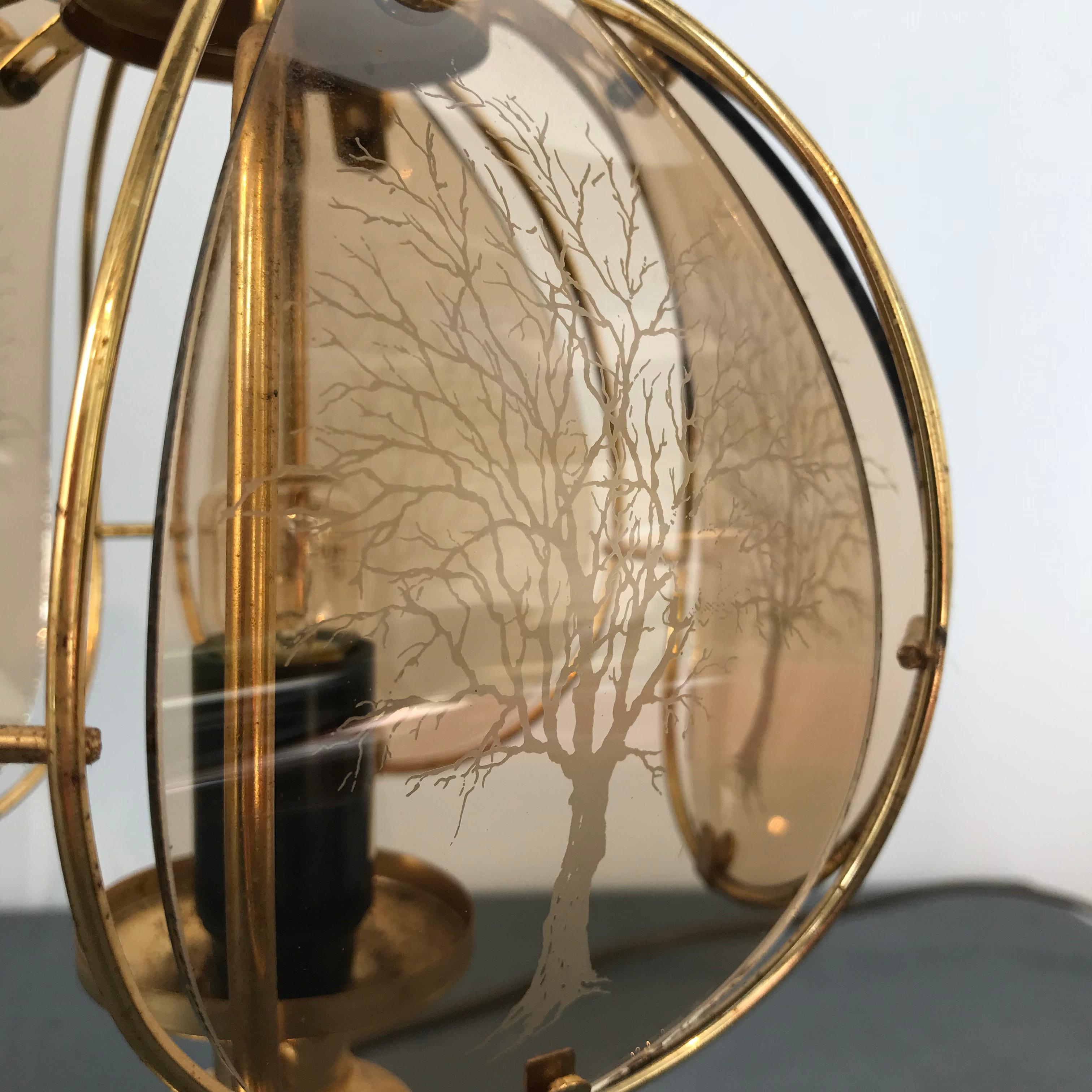 Mid-Century Brass and Etched Glass Table Lamp from Wortmann & Filz, 1950s For Sale 2