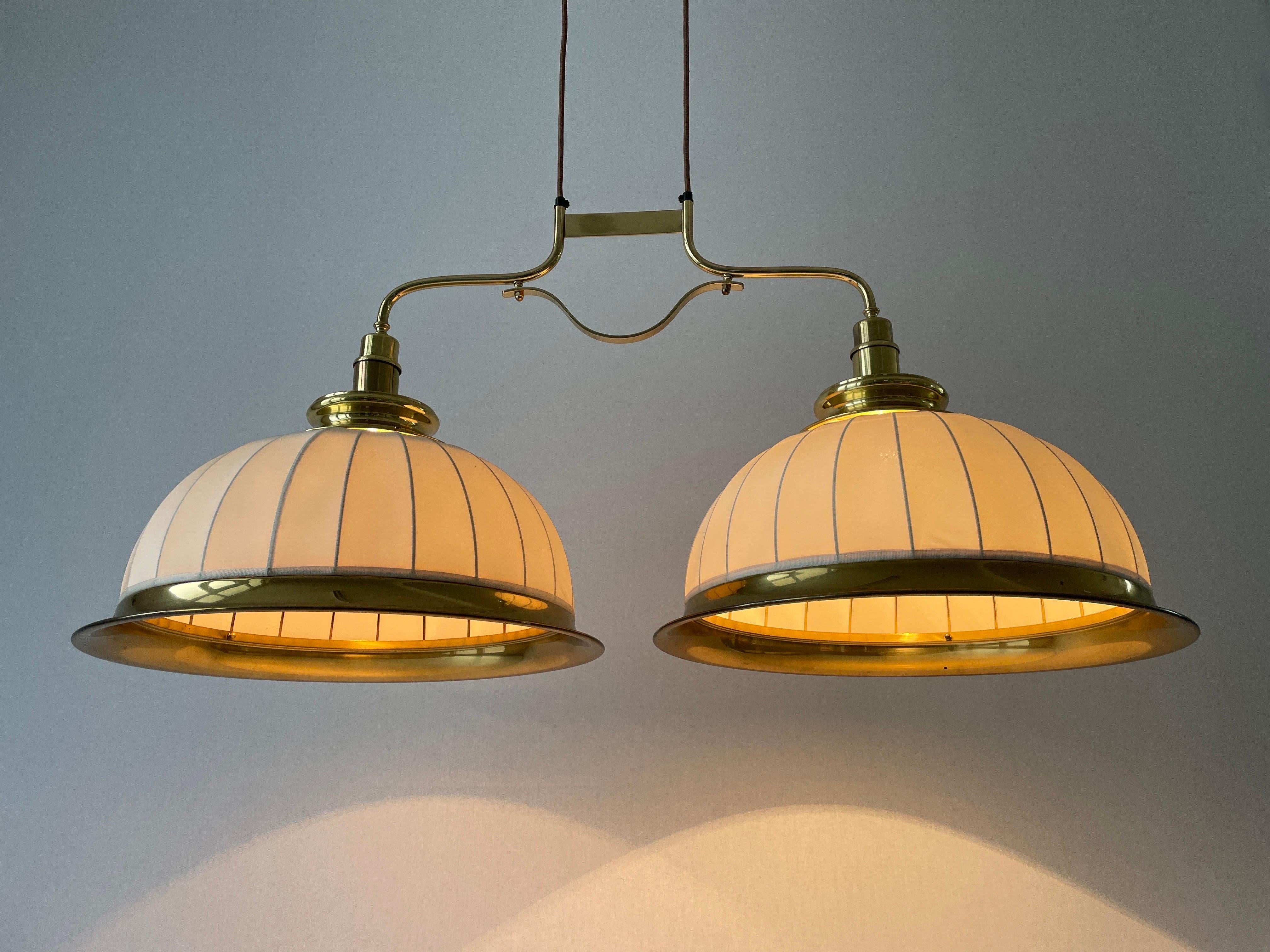 Mid-century Brass and Fabric Twin-shade Ceiling Lamp by WKR, 1960s, Germany For Sale 8