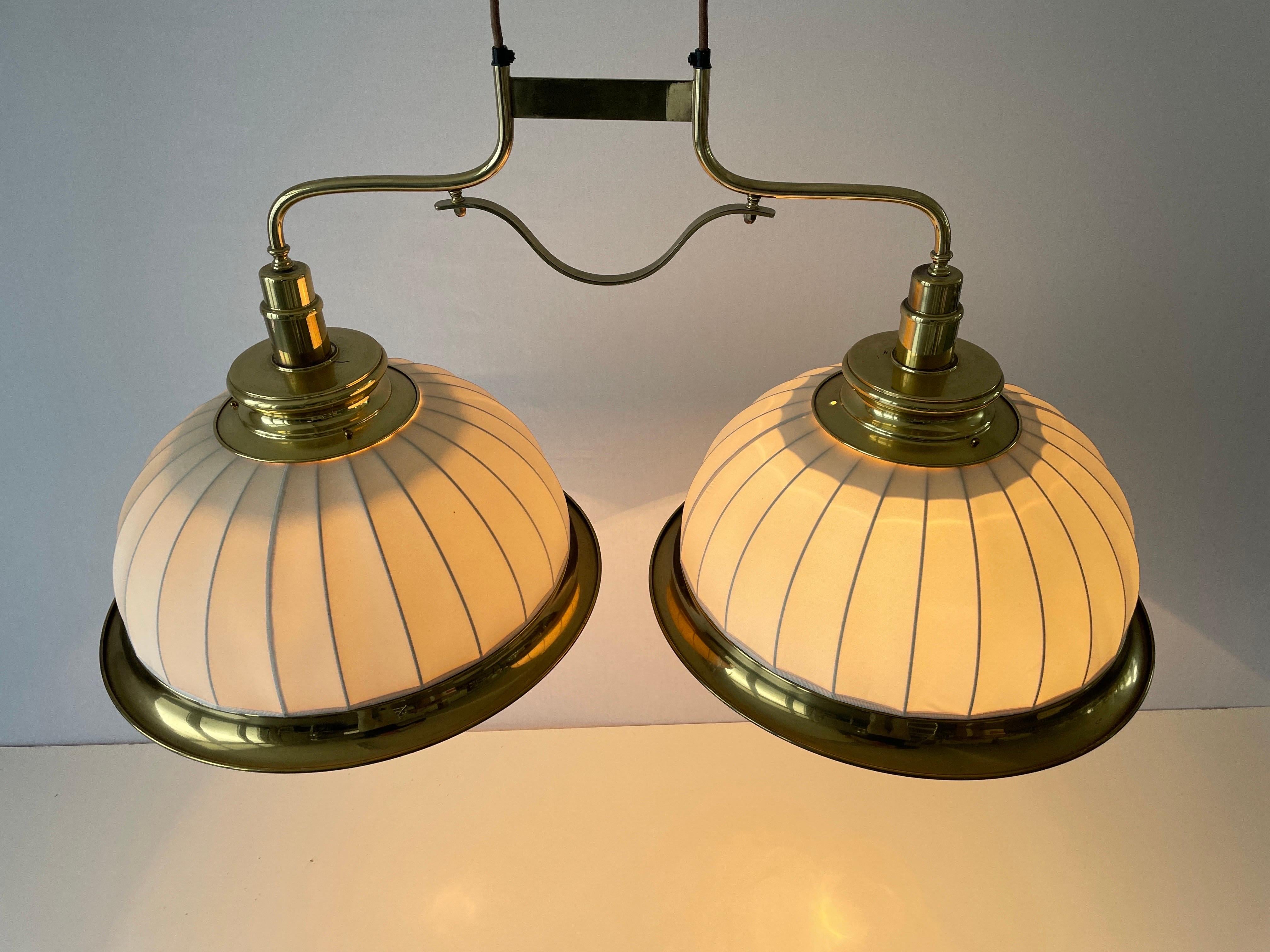 Mid-century Brass and Fabric Twin-shade Ceiling Lamp by WKR, 1960s, Germany For Sale 10