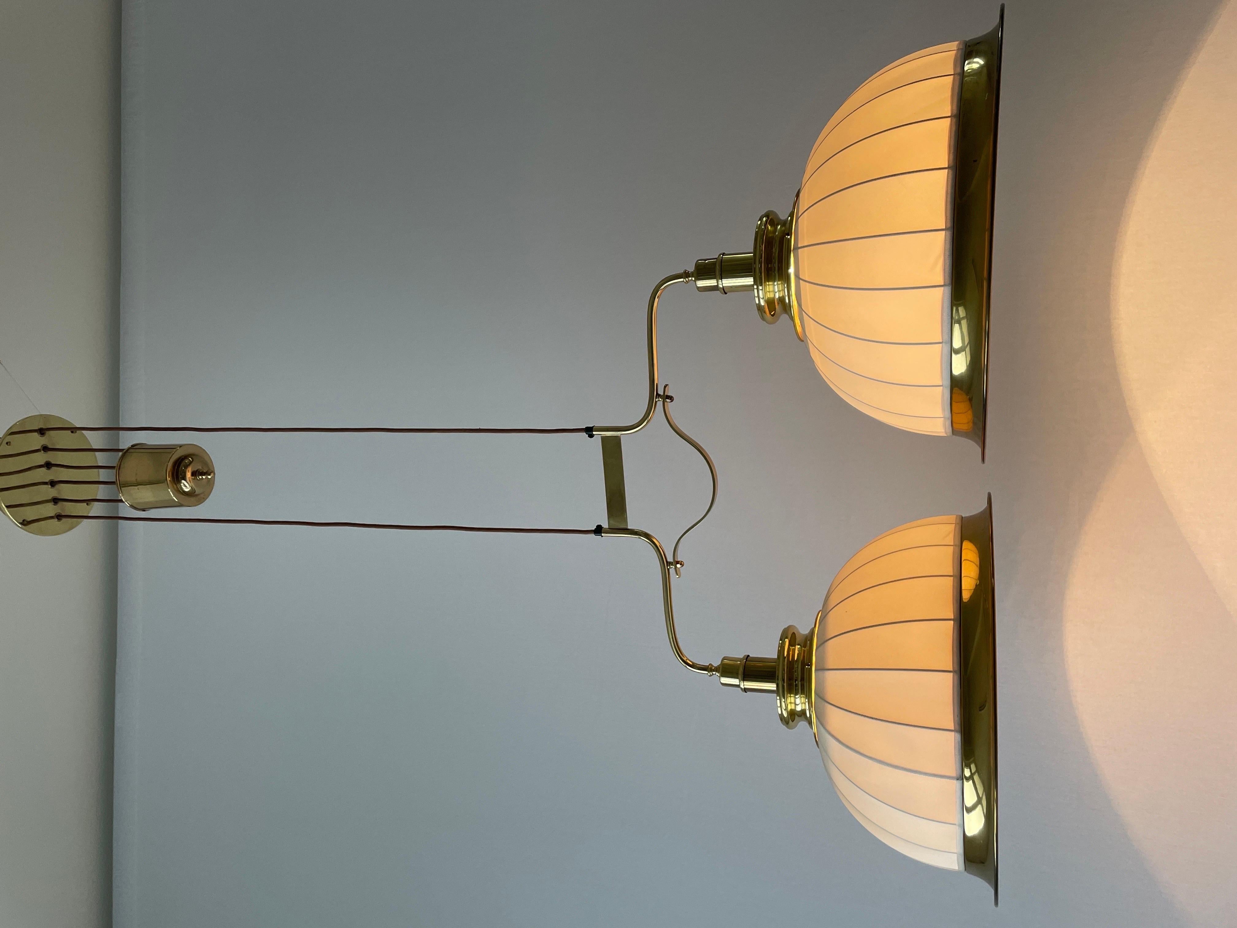 Mid-century Brass and Fabric Twin-shade Ceiling Lamp by WKR, 1960s, Germany For Sale 11