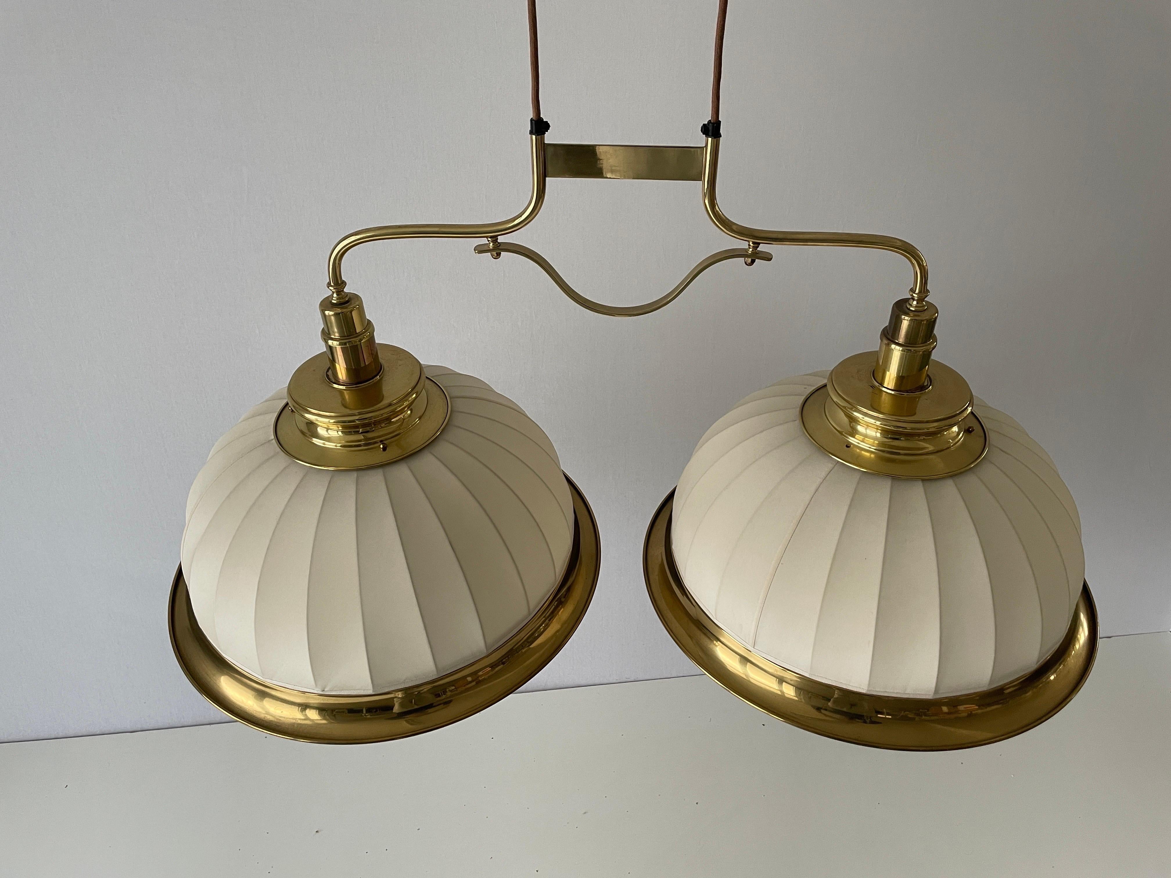 Mid-century Brass and Fabric Twin-shade Ceiling Lamp by WKR, 1960s, Germany In Excellent Condition For Sale In Hagenbach, DE