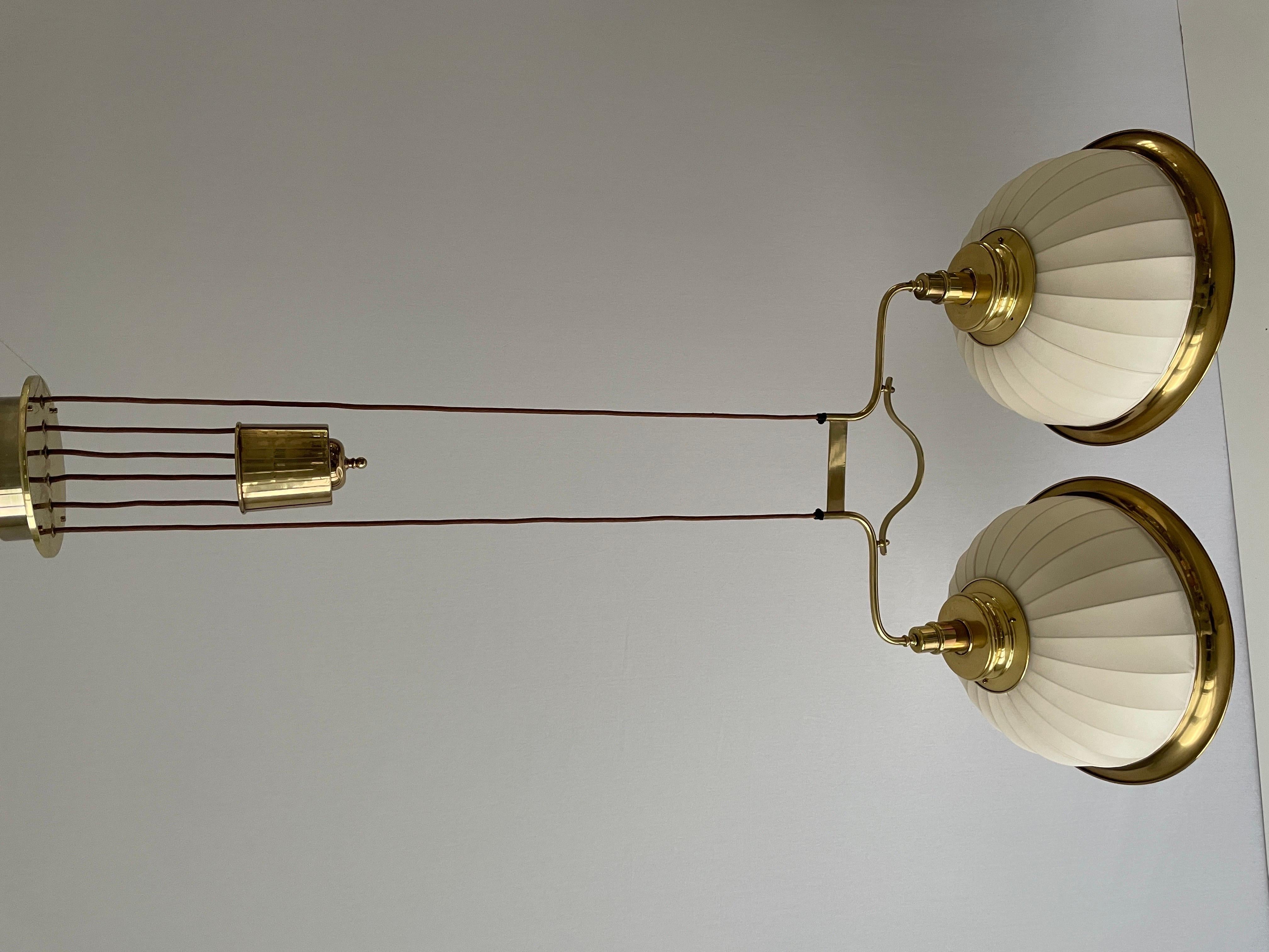 Mid-century Brass and Fabric Twin-shade Ceiling Lamp by WKR, 1960s, Germany For Sale 1