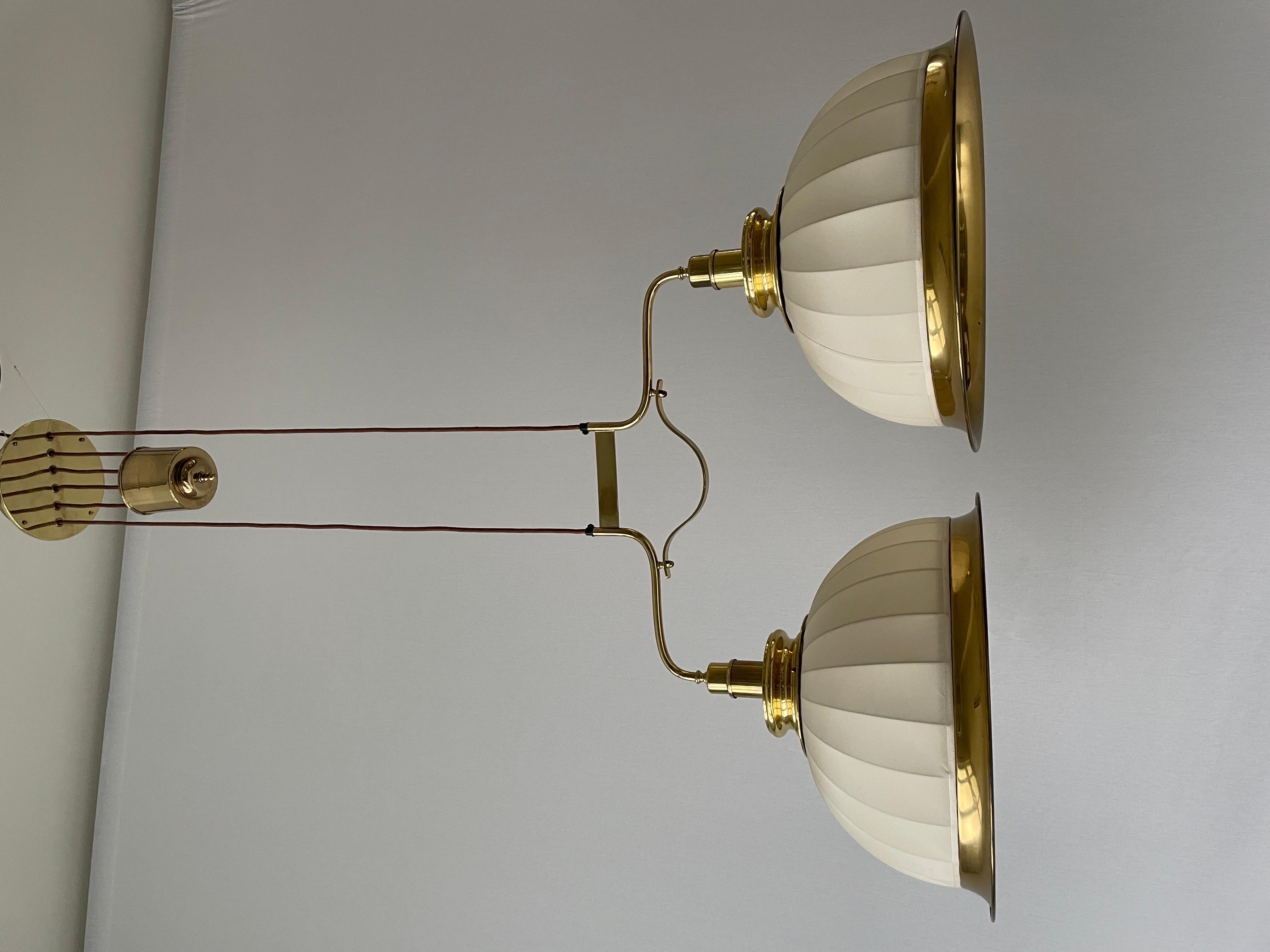 Mid-century Brass and Fabric Twin-shade Ceiling Lamp by WKR, 1960s, Germany For Sale 2