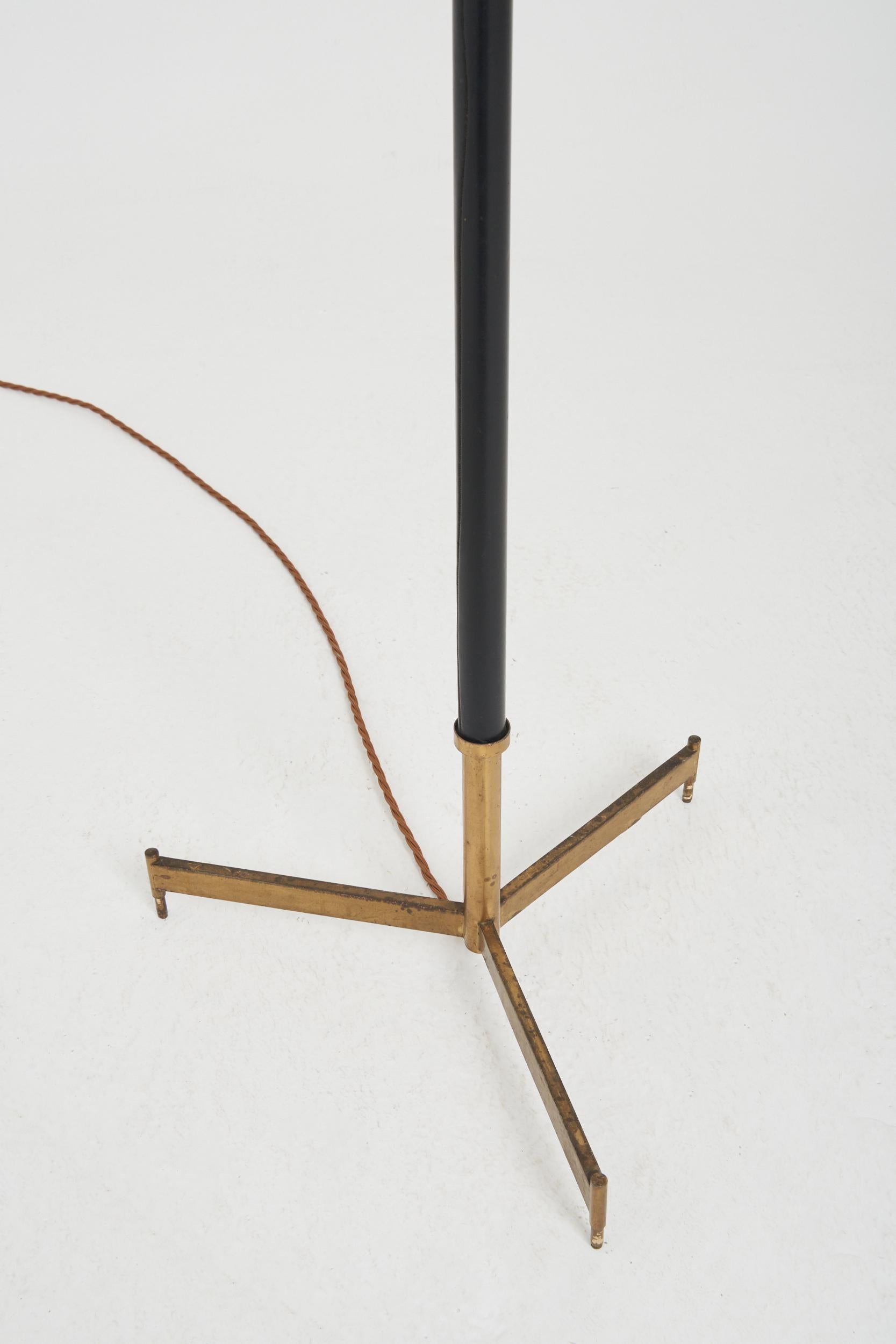 Mid-Century Modern Midcentury Brass and Faux Black Leather Floor Lamp