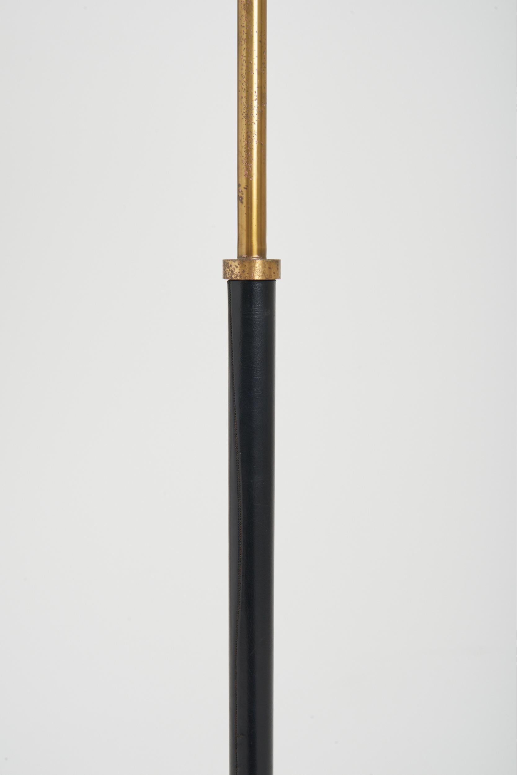 Midcentury Brass and Faux Black Leather Floor Lamp In Good Condition In London, GB