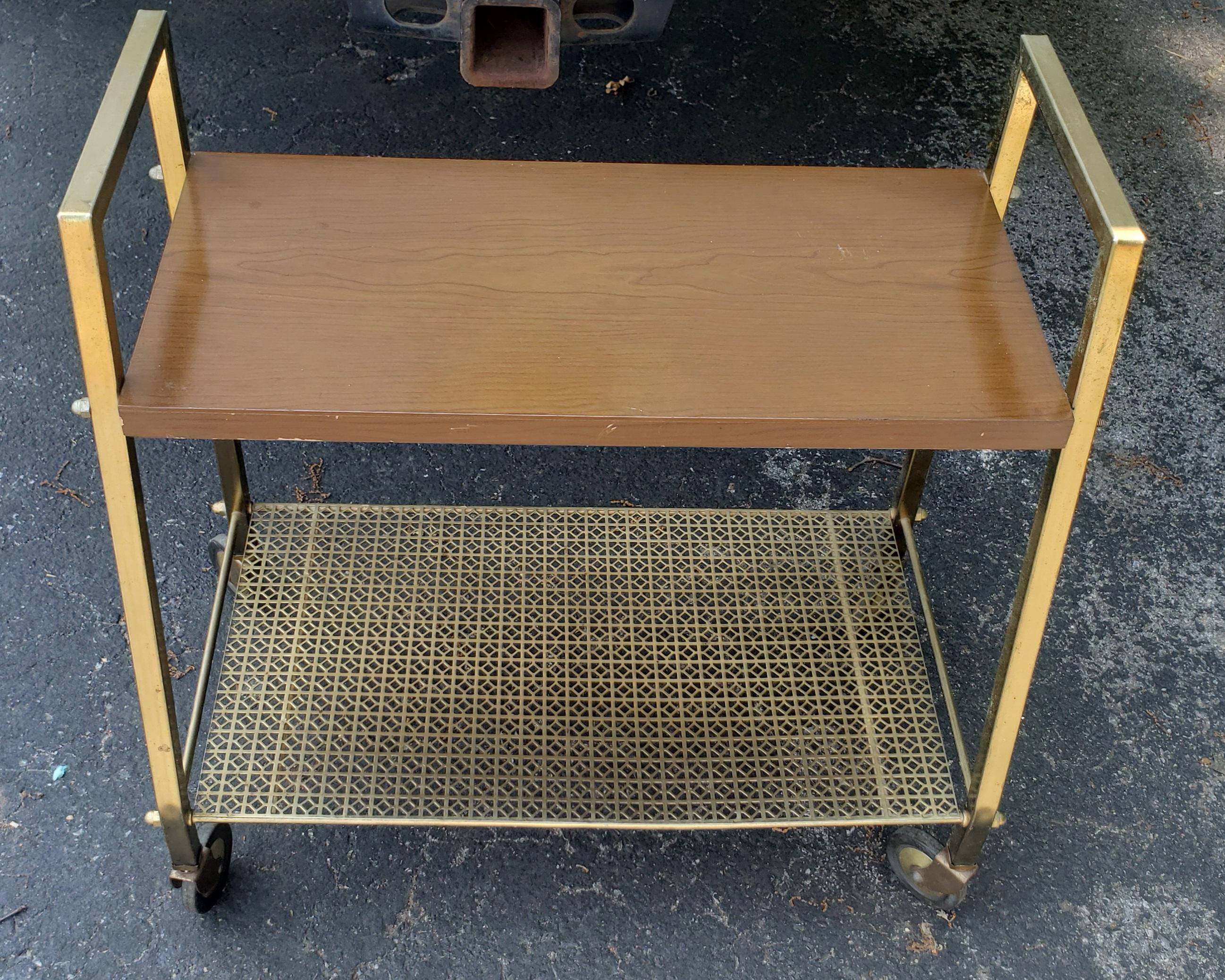 Mid-Century Modern Midcentury Brass and Formica Rolling Cart For Sale
