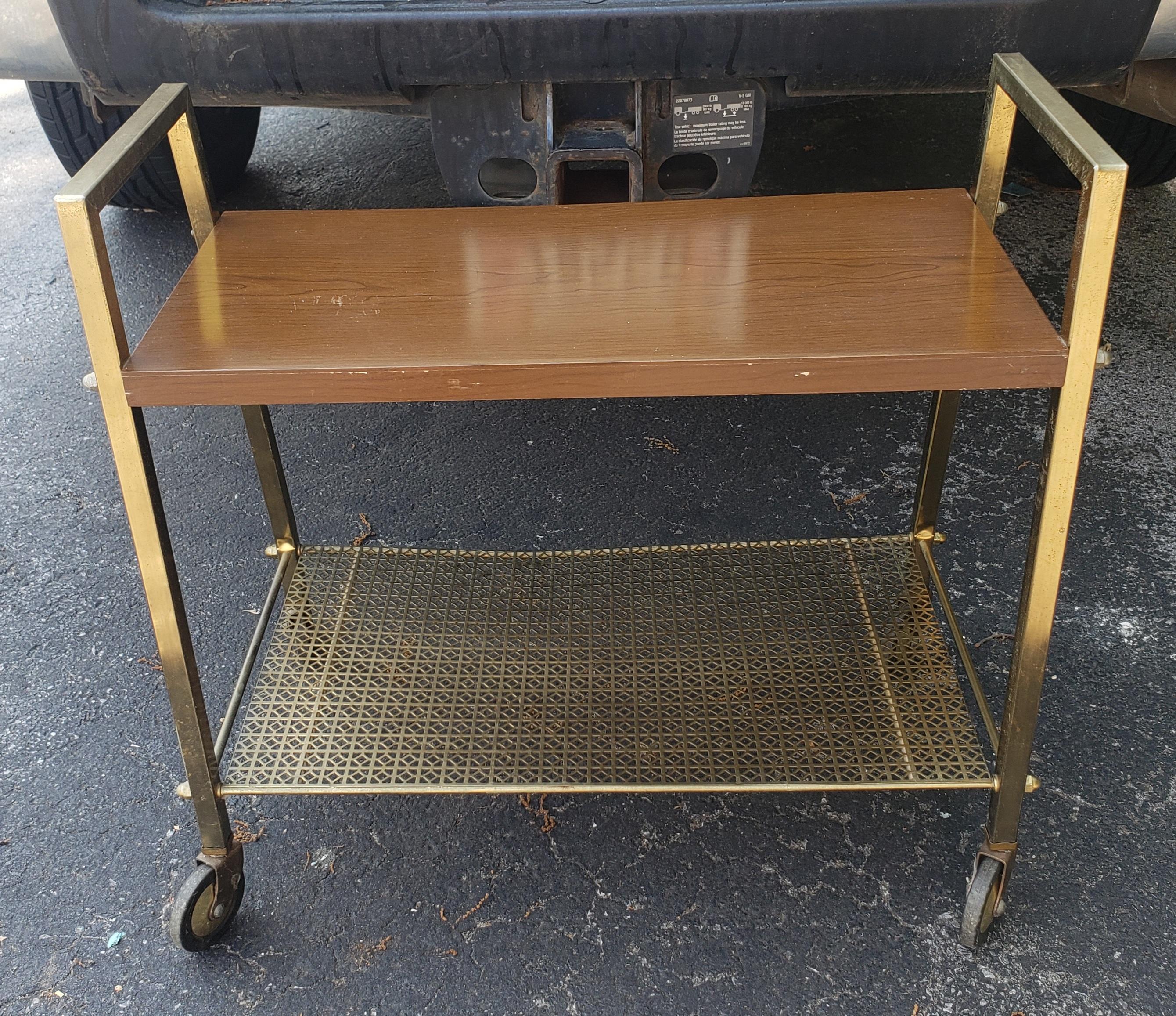 Unknown Midcentury Brass and Formica Rolling Cart For Sale