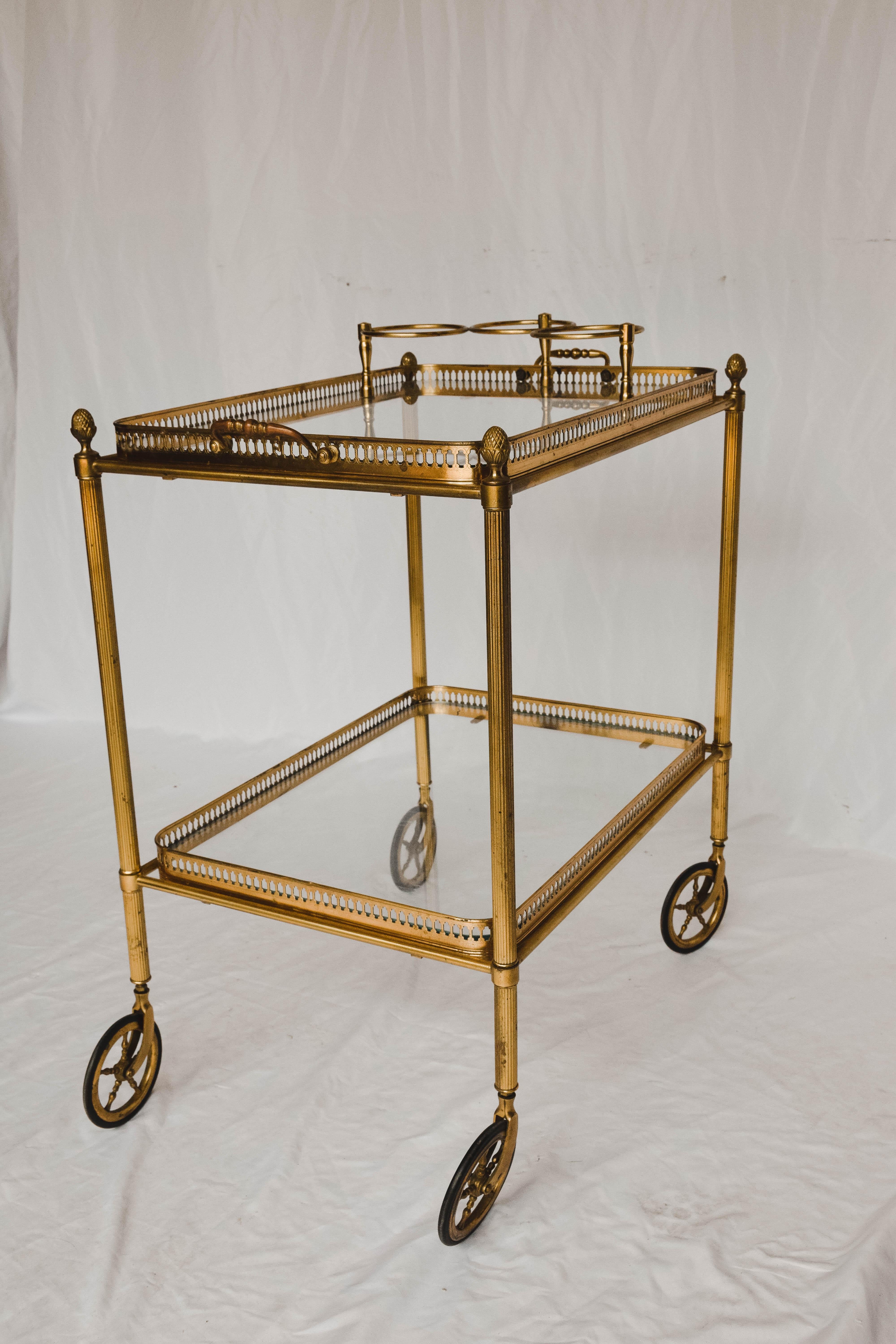 French Midcentury Brass and Glass Bar Cart