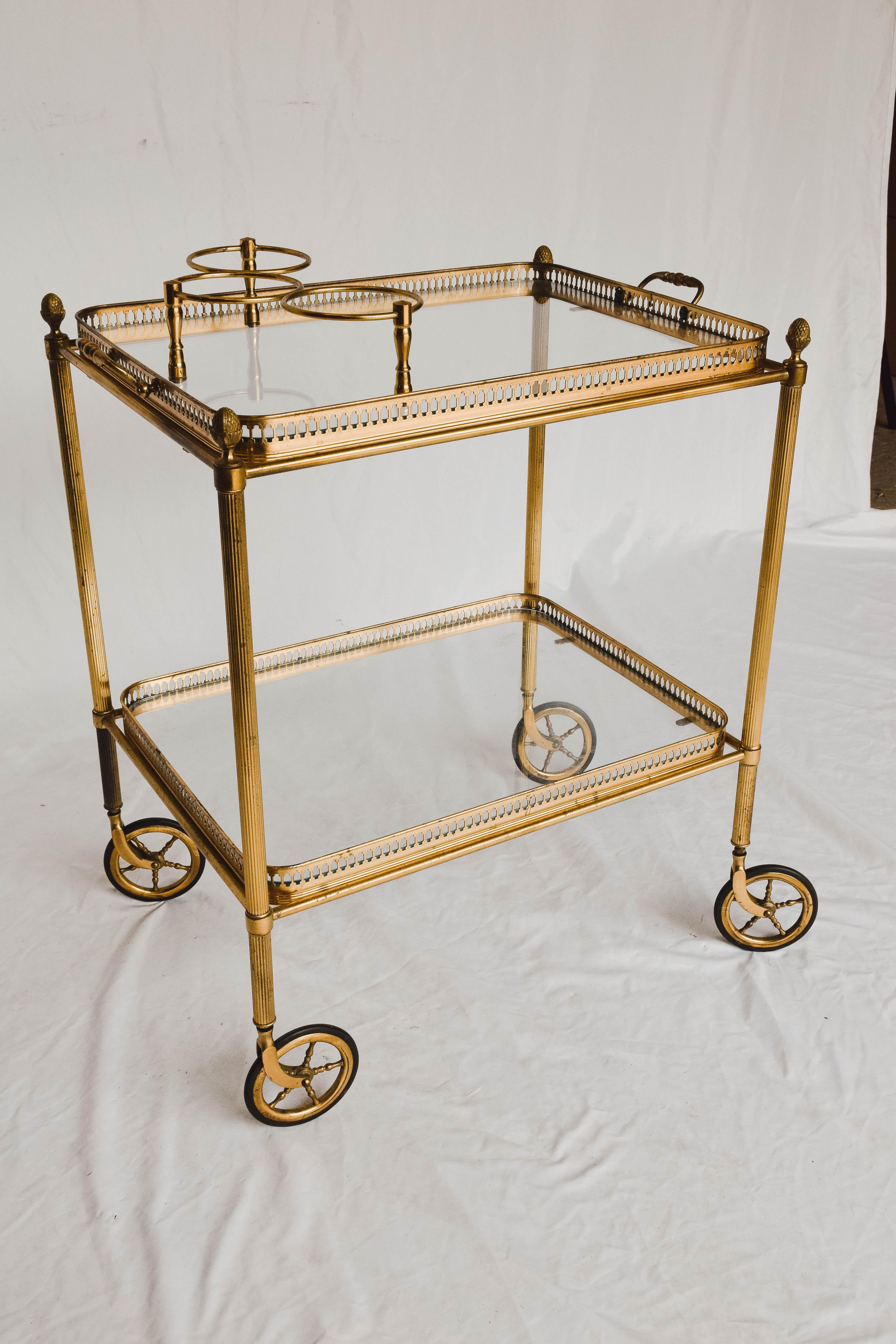 French Midcentury Brass and Glass Bar Cart