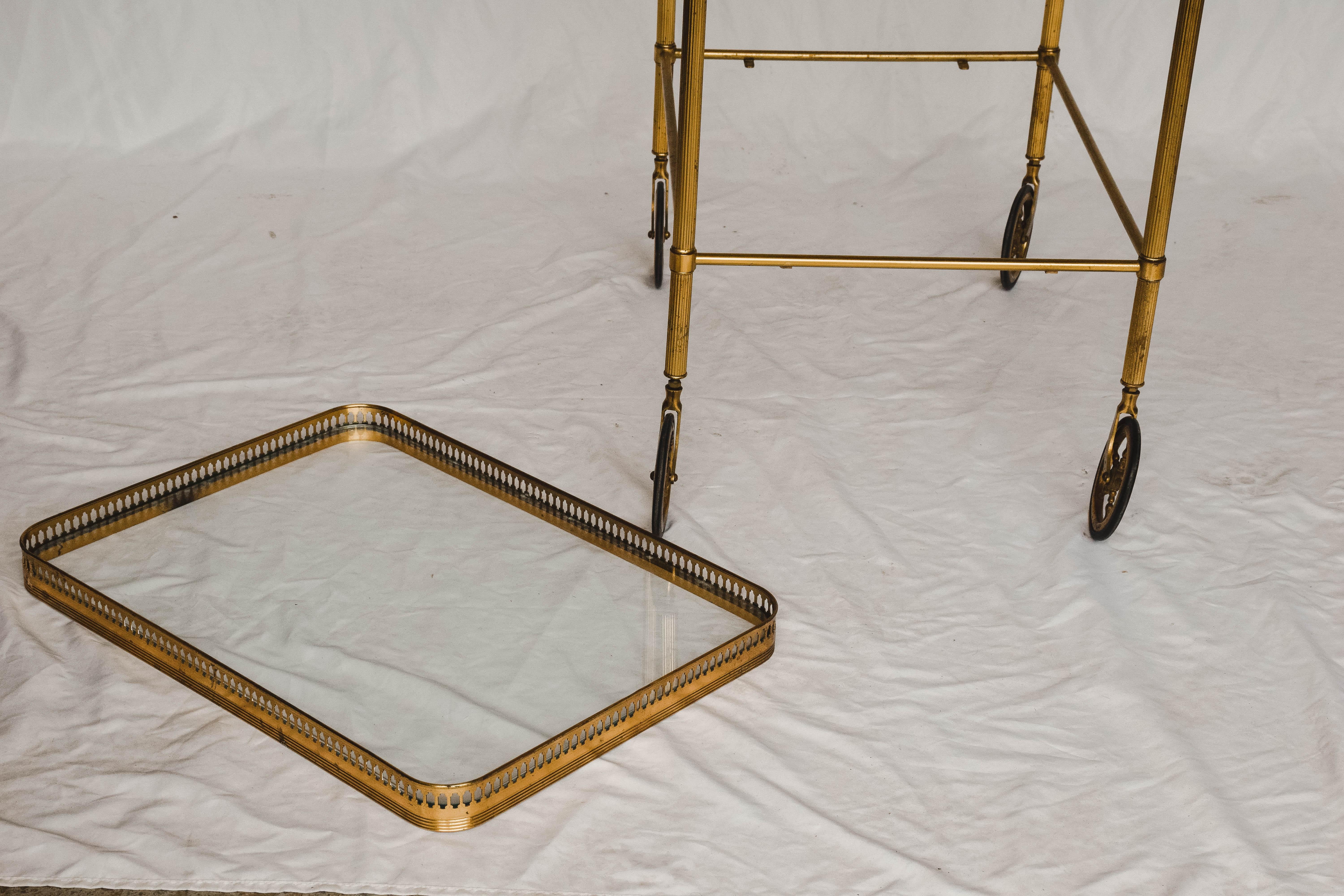 20th Century Midcentury Brass and Glass Bar Cart